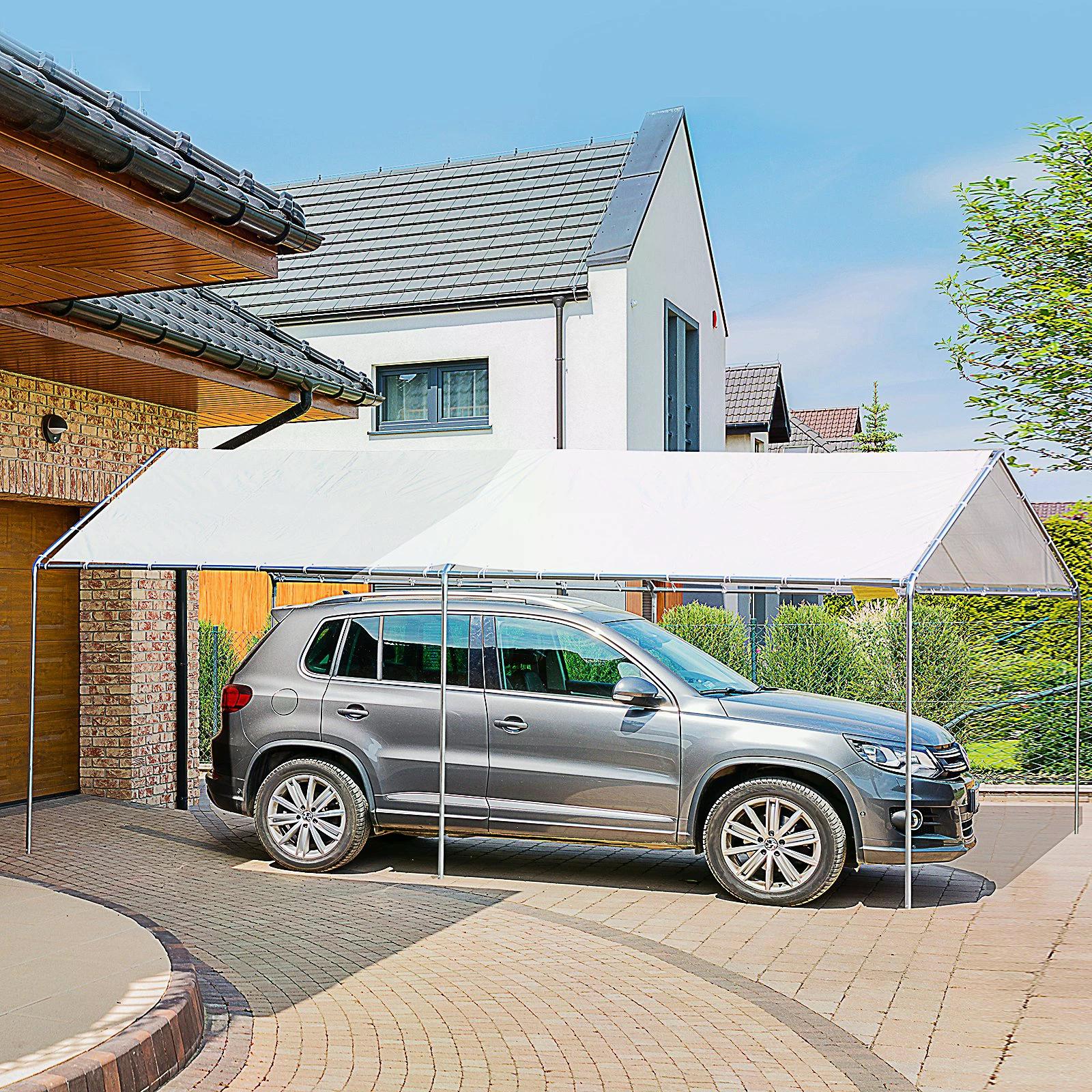 Heavy Duty 3x6m Galvanised Steel Carport Shelter with Waterproof Canopy - White