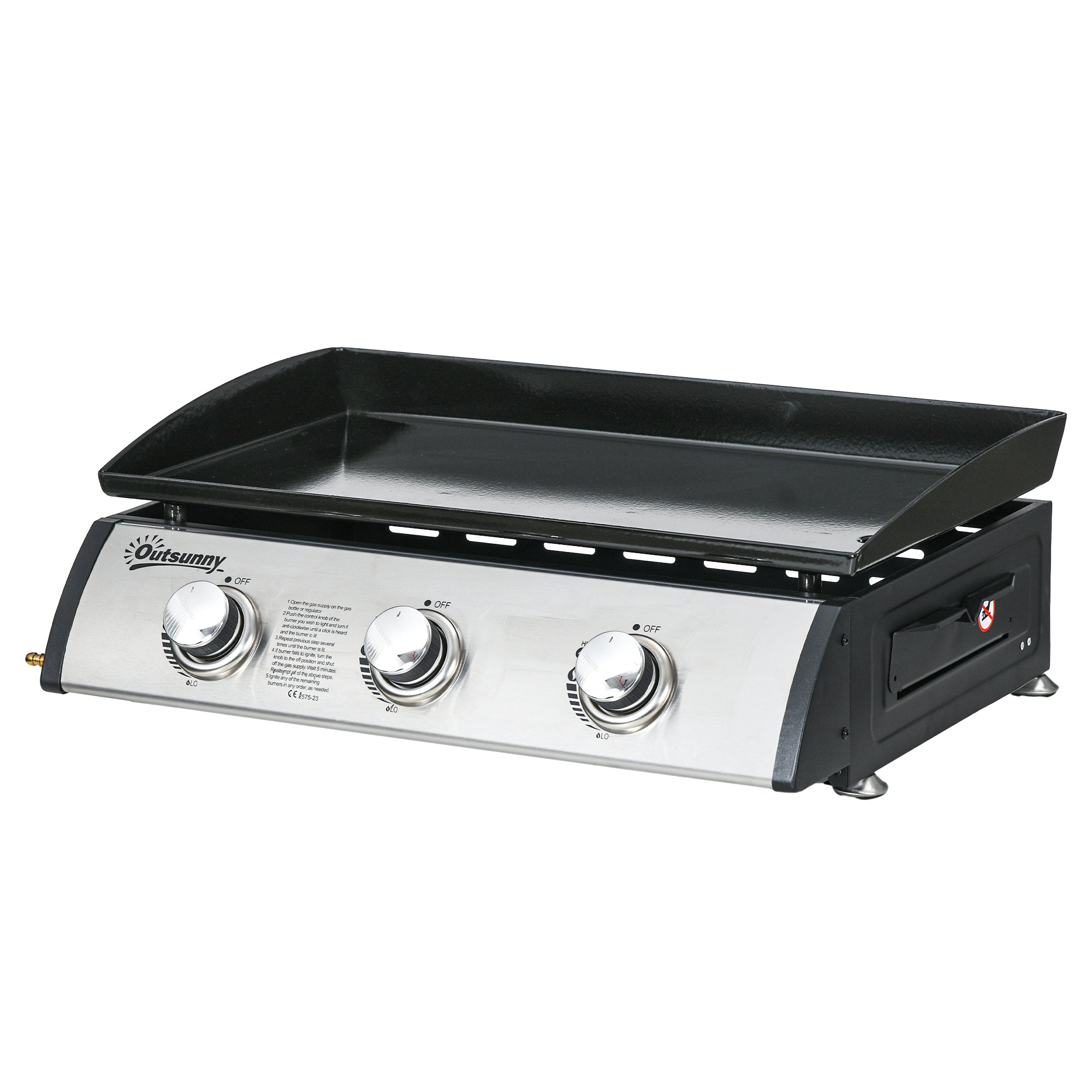 3 Burner Gas Plancha BBQ Grill with Lid - Black