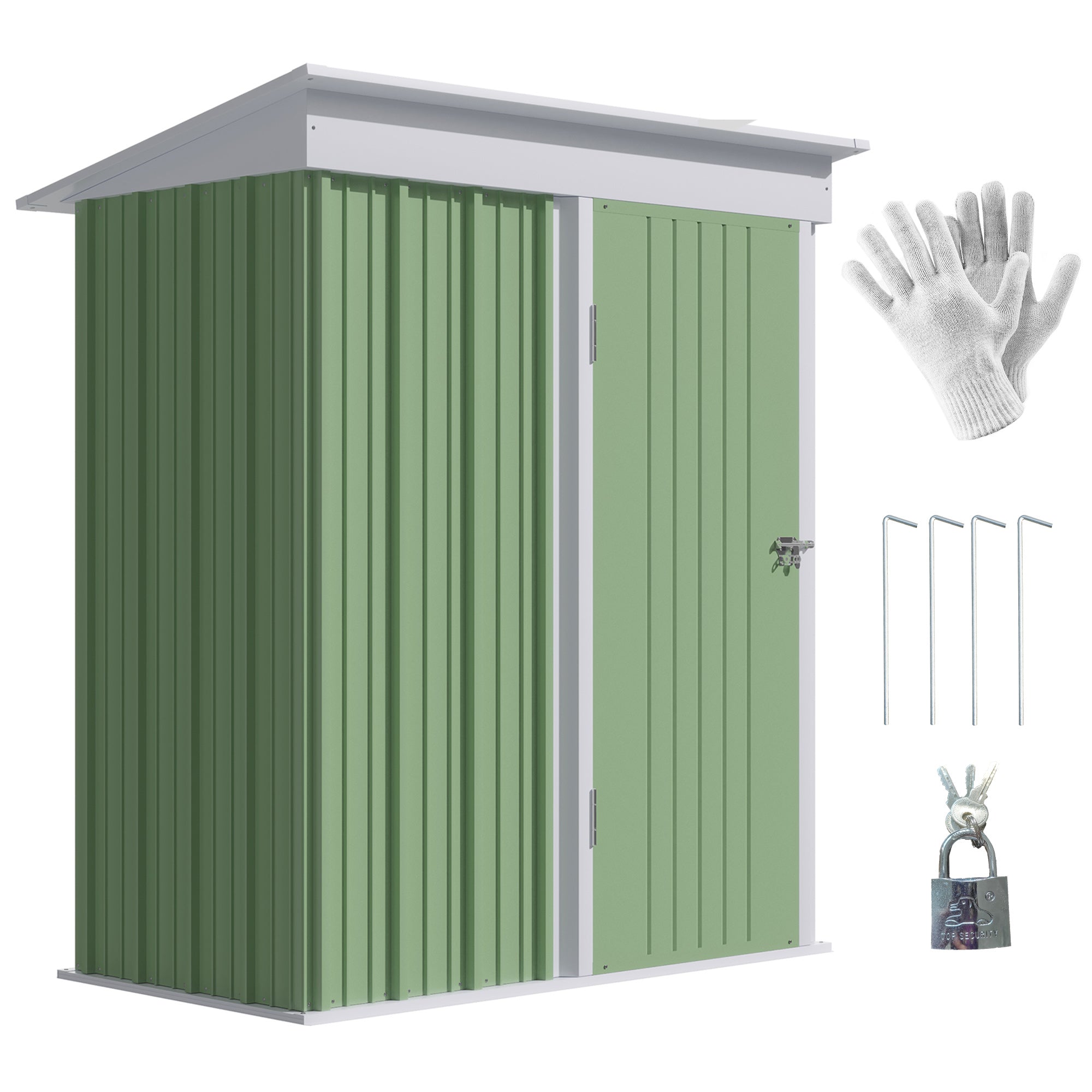 5x3x6 Metal Garden Lean-To Shed with Adjustable Shelves - Green