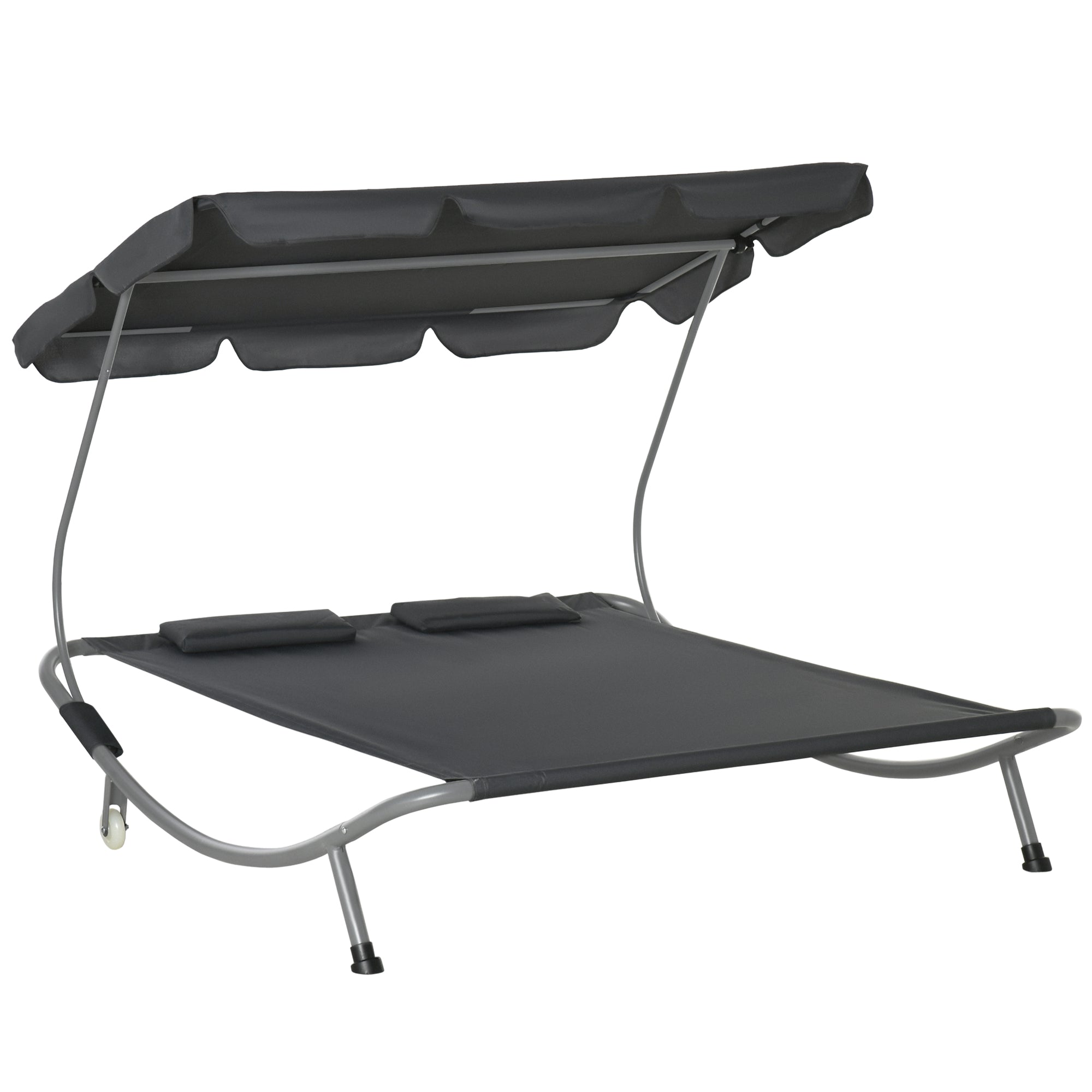 Patio Double Hammock Sun Lounger with Canopy and Wheels Grey