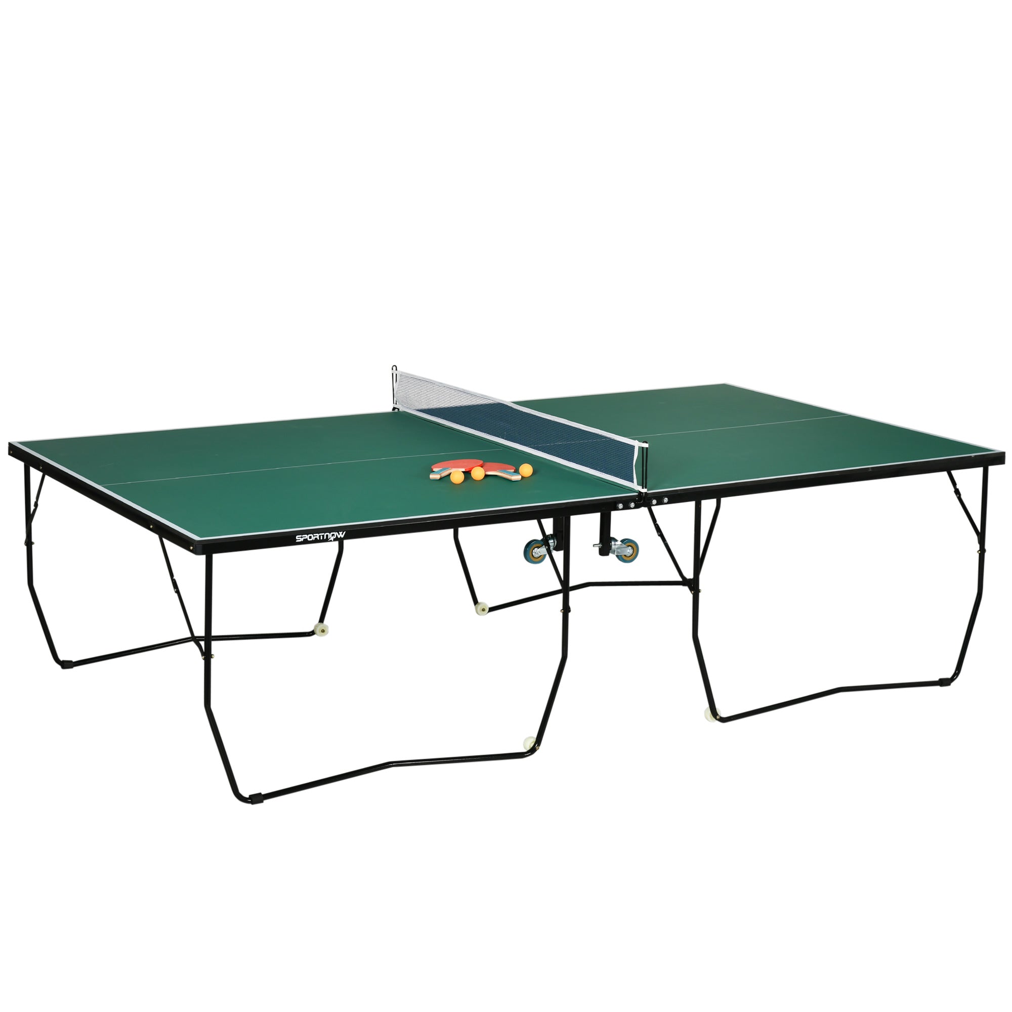 9FT Folding Outdoor Table Tennis Table with 8 Wheels for Indoor & Outdoor Use - Green