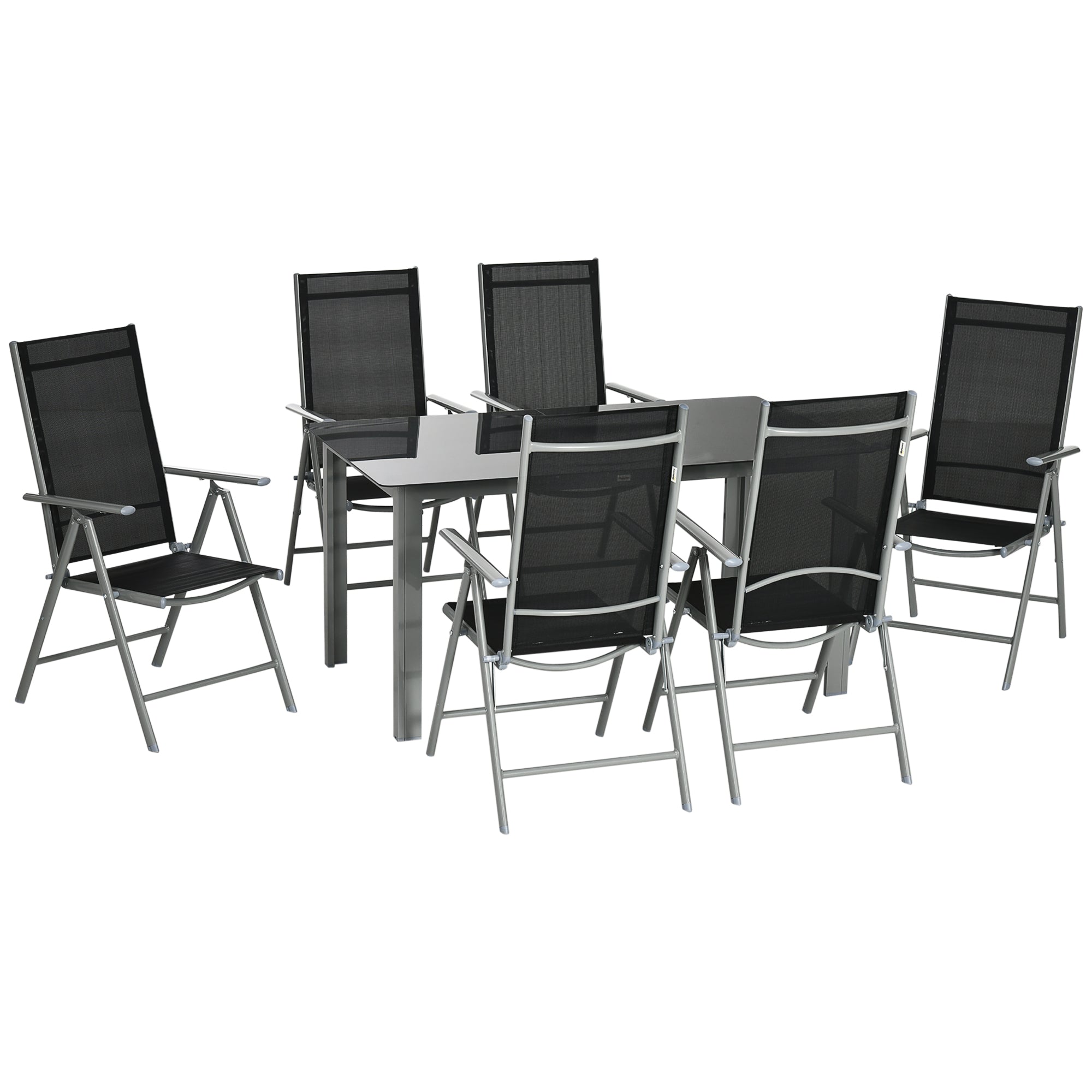7 Piece Aluminium Garden Dining Set with Reclining Chairs - Black