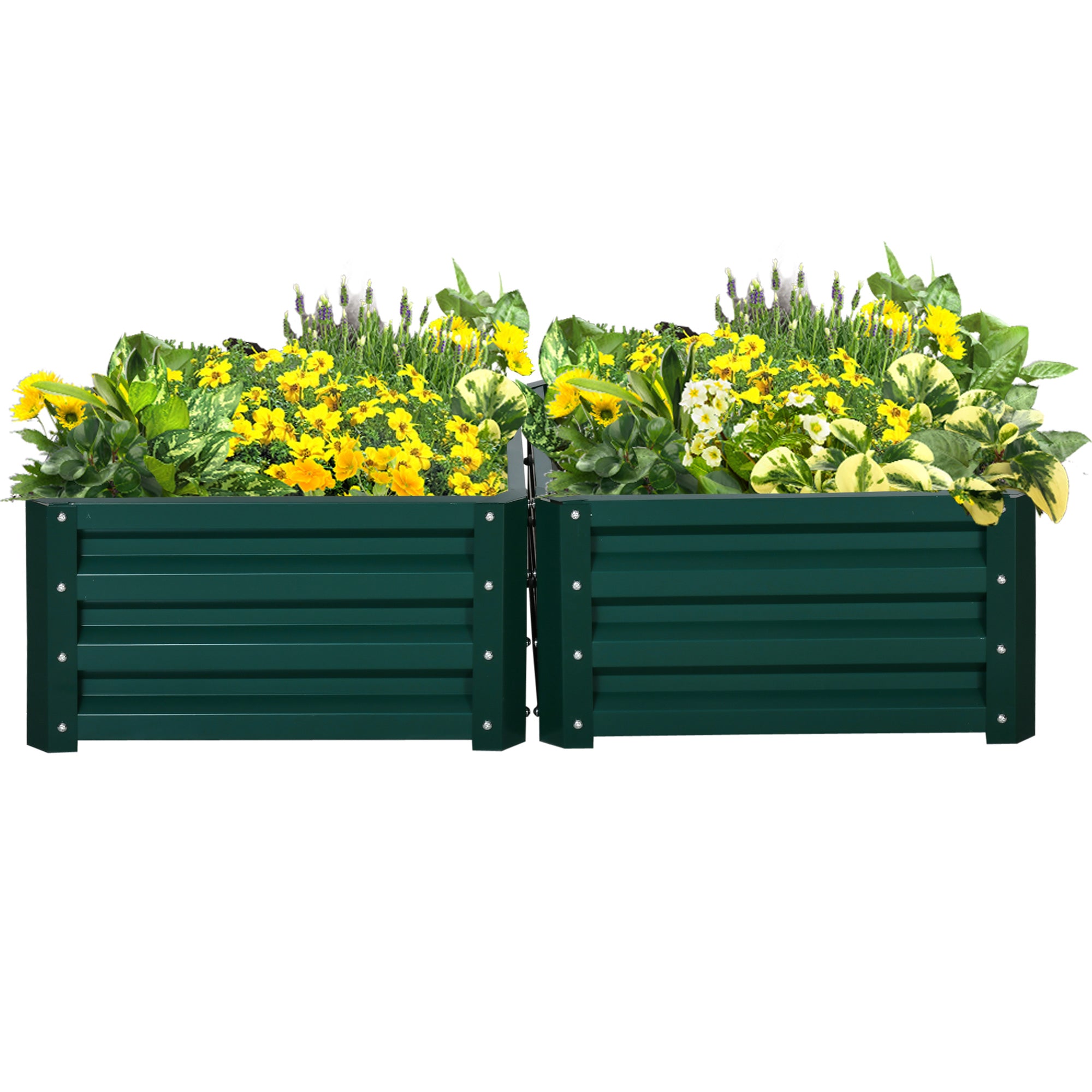 Set of 2 Raised Garden Beds with Galvanised Steel - Green Outdoor Planters