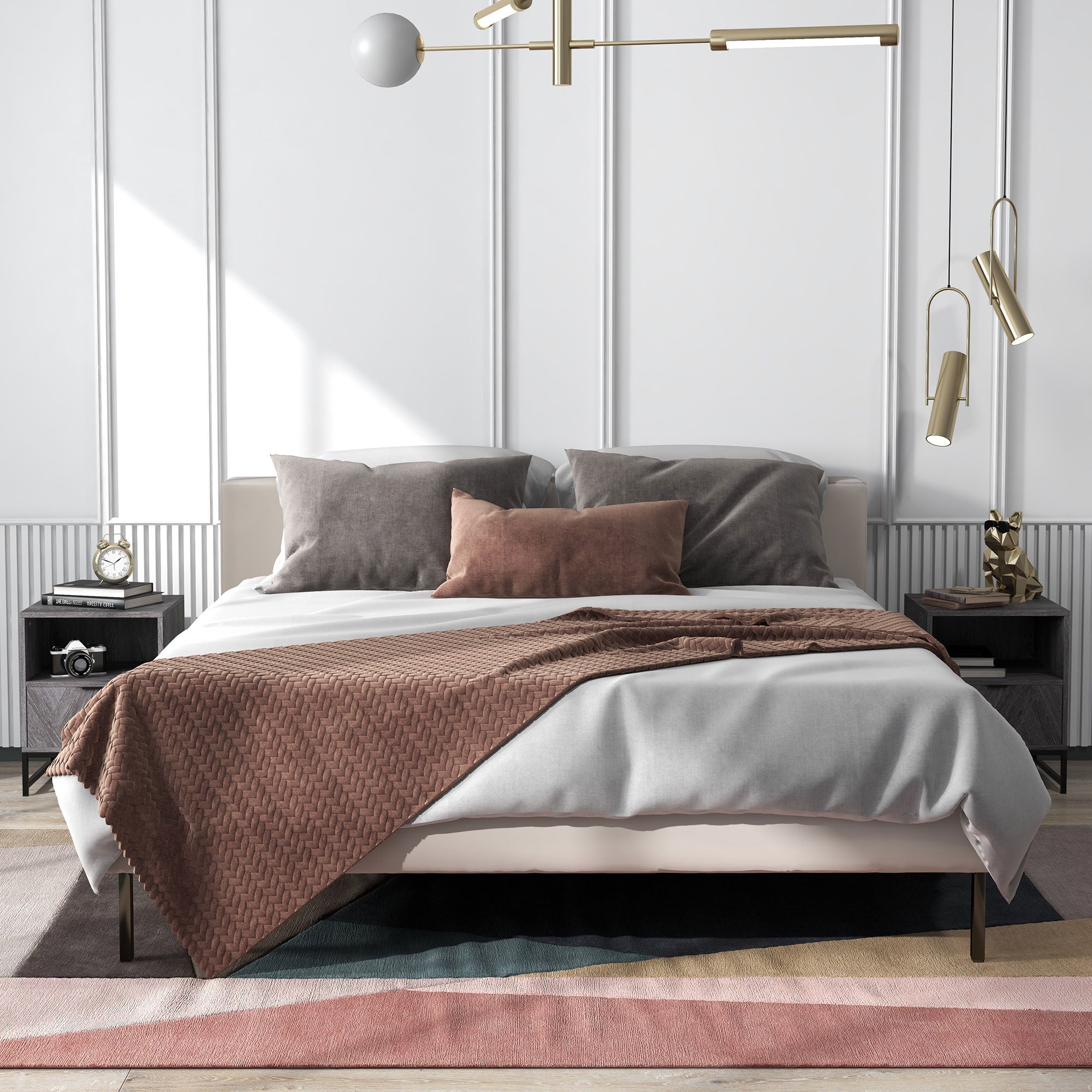 Set of 2 Industrial Bedside Tables with Drawer and Shelf - Dark Grey