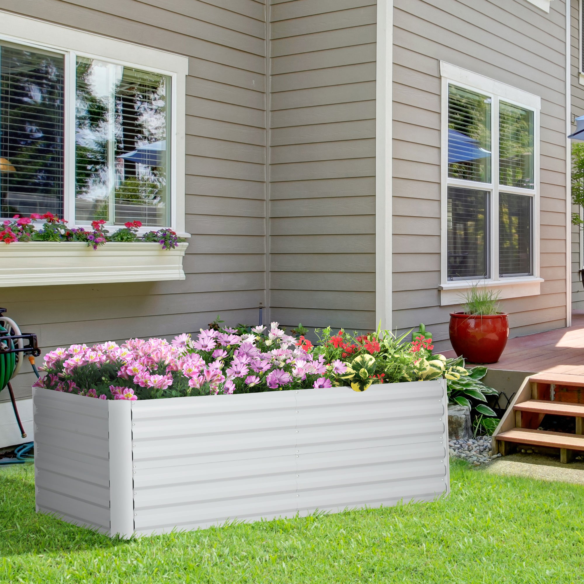 Galvanised Steel Raised Garden Bed 180x90x59 cm with Reinforced Rods - Grey