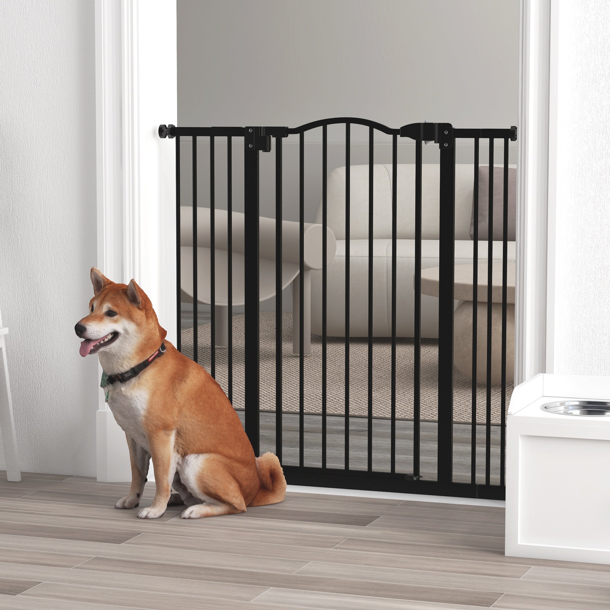 Metal Pet Safety Gate Folding Dog Fence Adjustable with Double Lock - Black