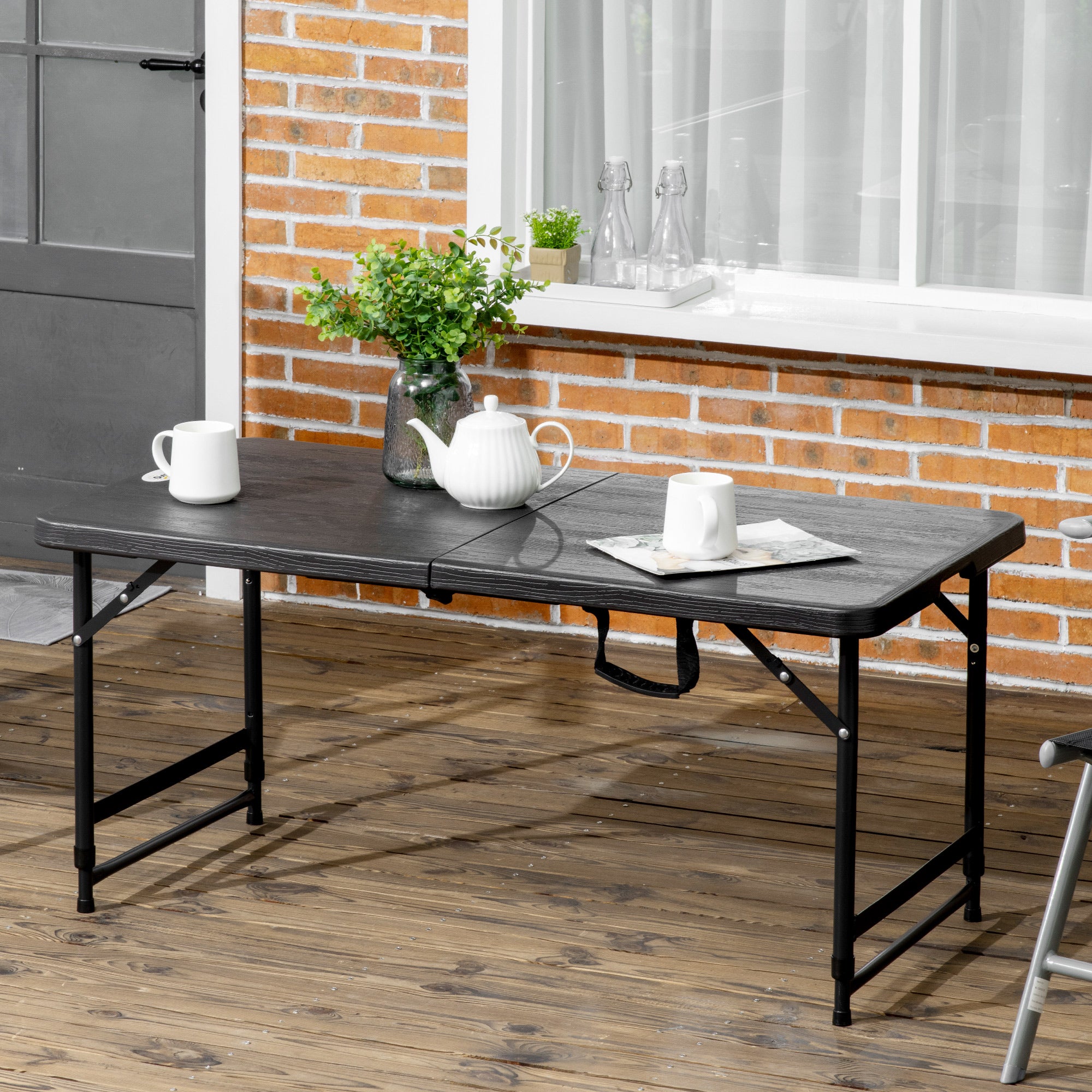 Foldable Adjustable Height Patio Dining Table for 4 - Dark Grey