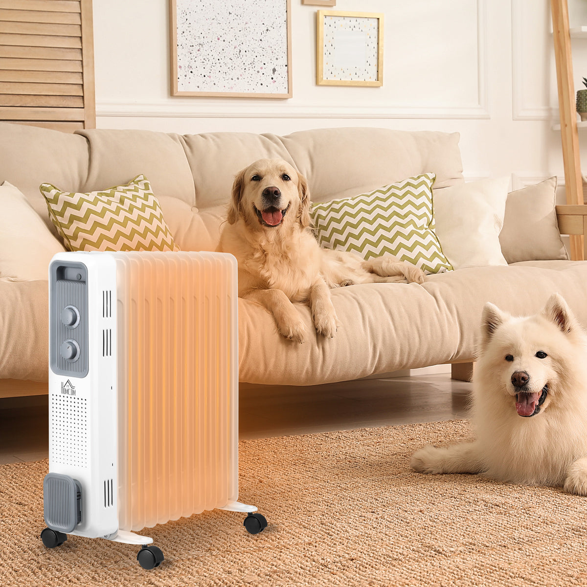 2500W Oil Filled Radiator with 11 Fins, 3 Heat Settings & Adjustable Thermostat - White