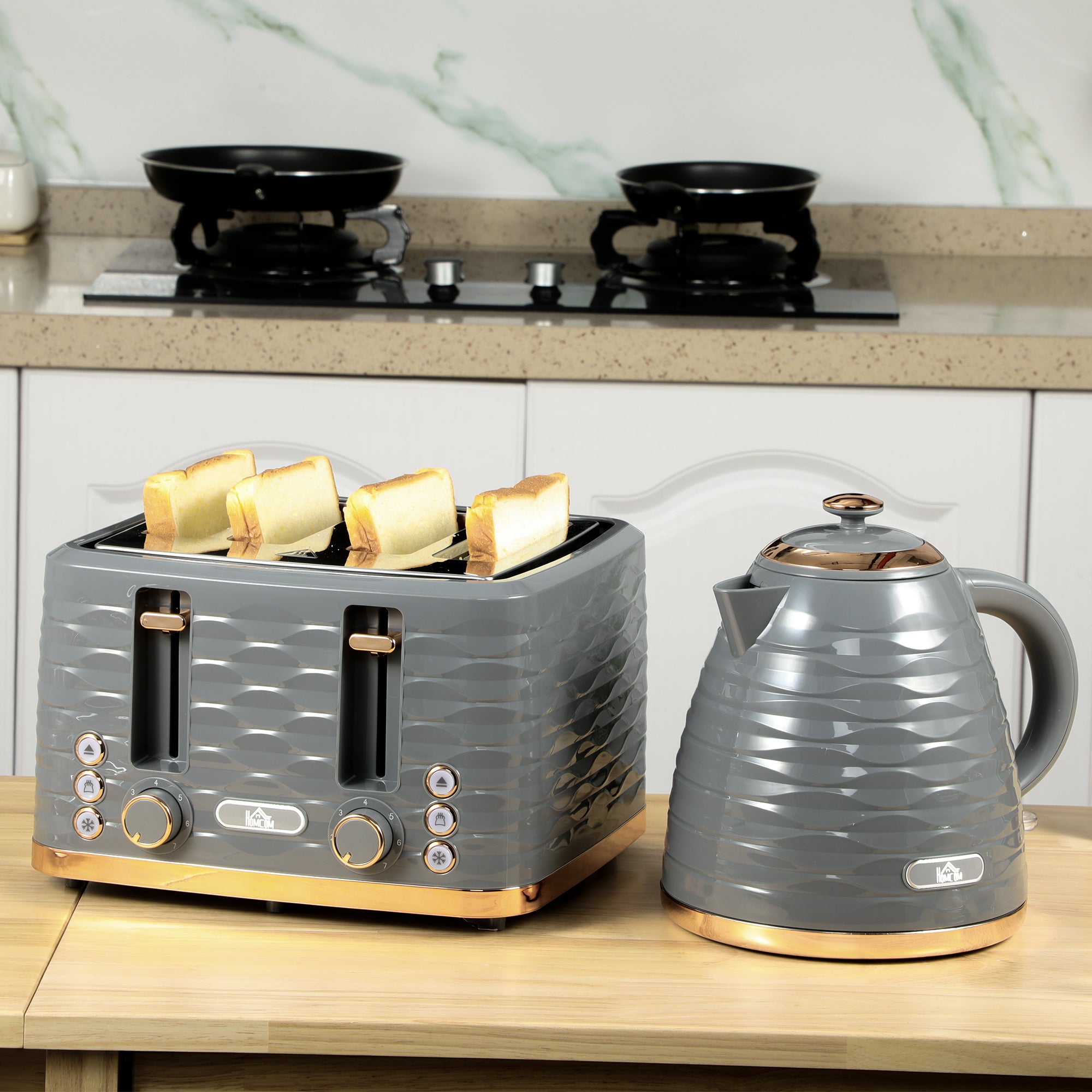 2 Piece 1.7L Kettle and 4 Slice Toaster Set - Grey