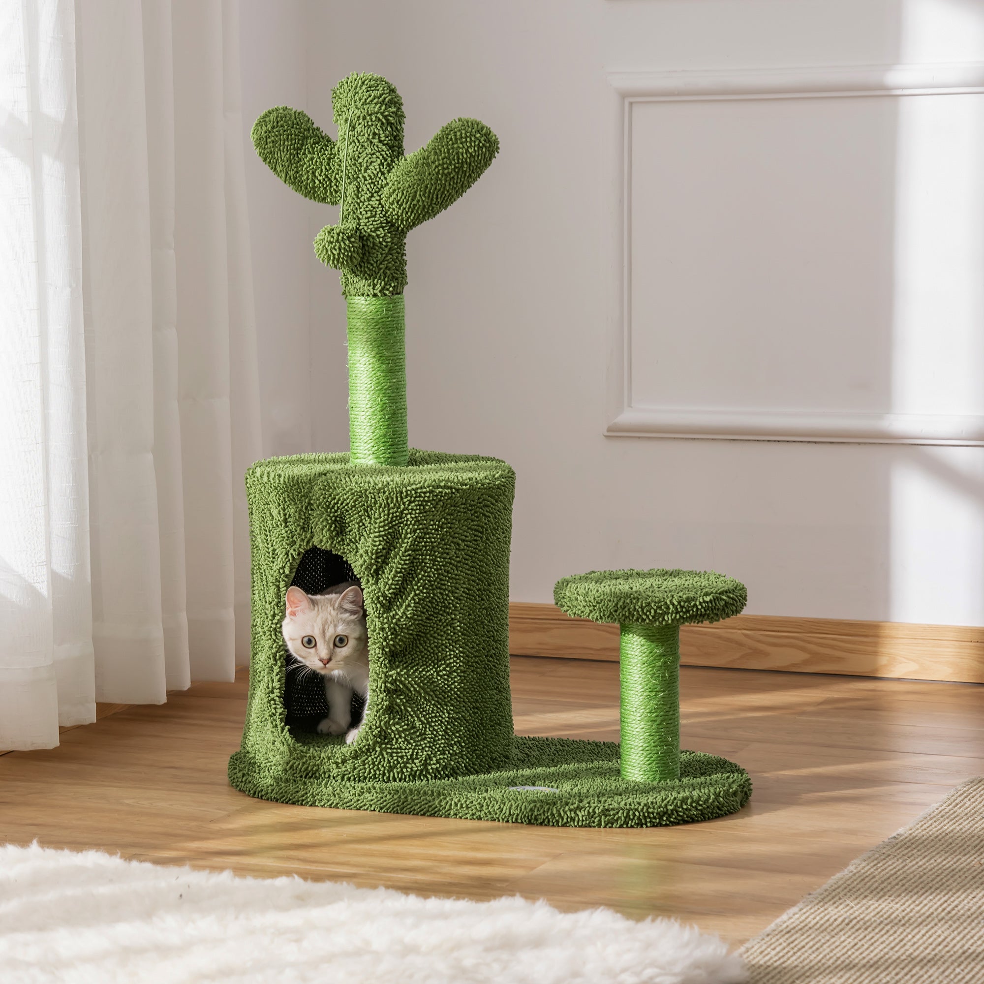 Cat Tree Tower Cactus Shape with Scratching Post Condo Perch Dangling Ball Kitten Toy Play House Activity Center