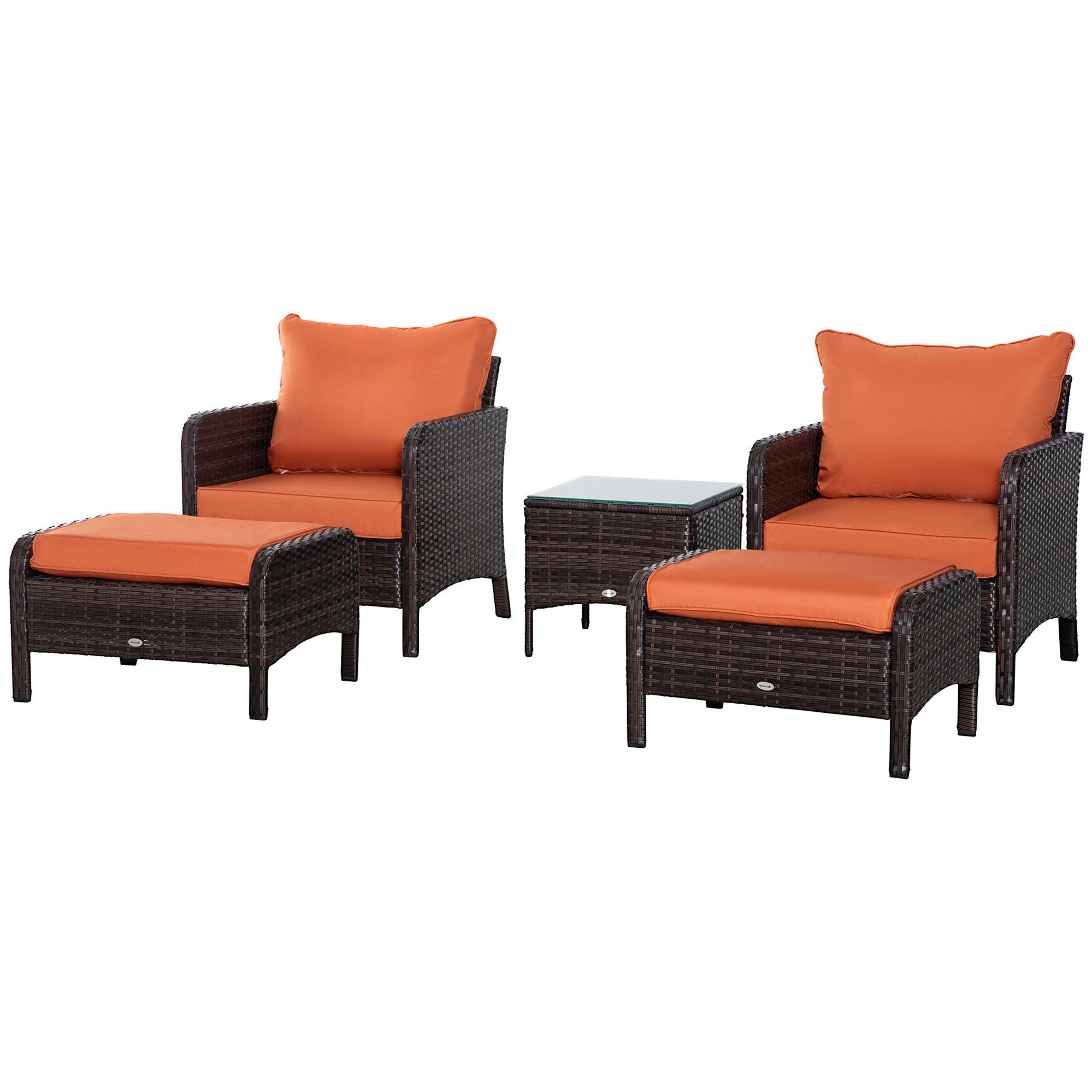 5 Piece PE Rattan Garden Furniture Set with Cushions and Glass Table - Brown