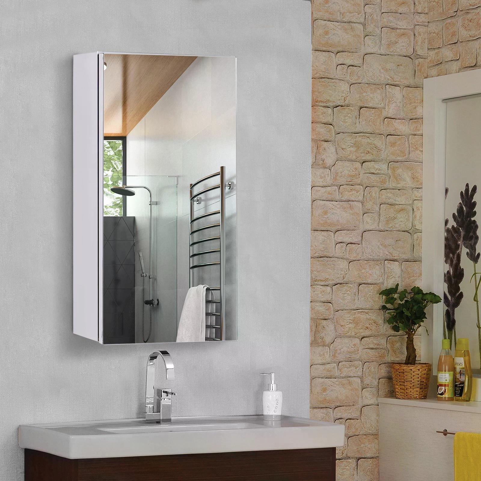 Stainless Steel Wall-Mounted Bathroom Mirror Cabinet with Elegant Design - 300mm