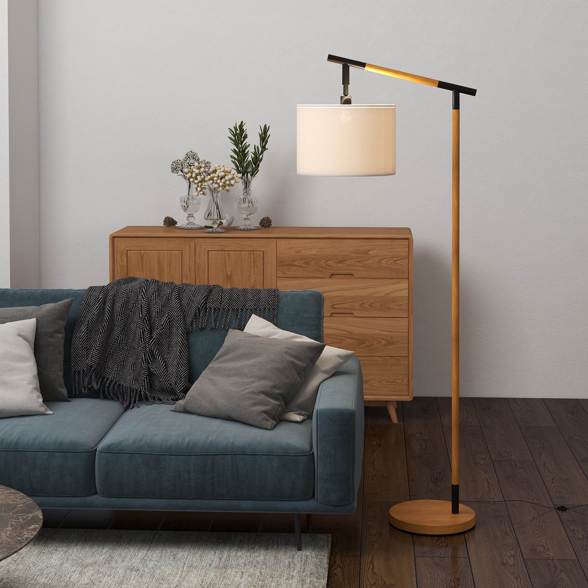 Modern Floor Lamp with 350° Rotating Lampshade, for Living Room and Bedroom, LED Bulb Included, Brown