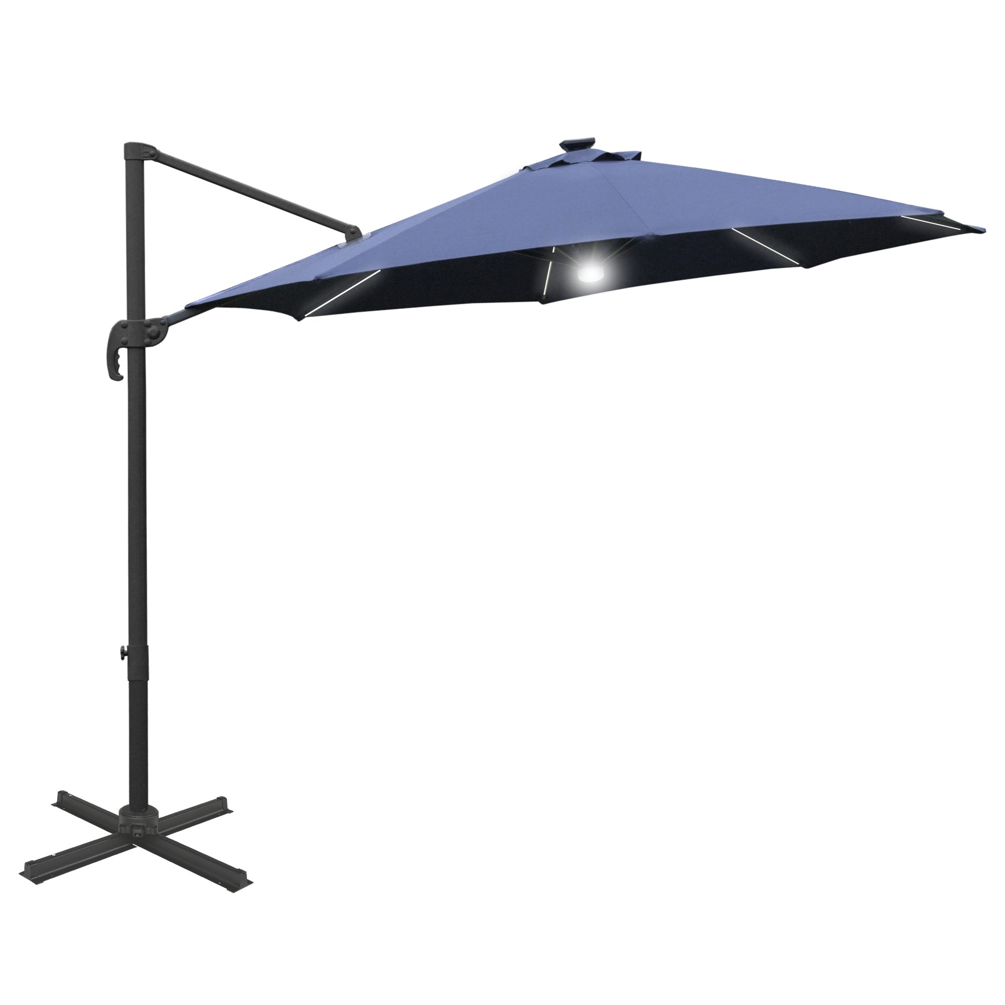3 Metre Cantilever Parasol with Solar LED Light and Rotating Canopy - Blue