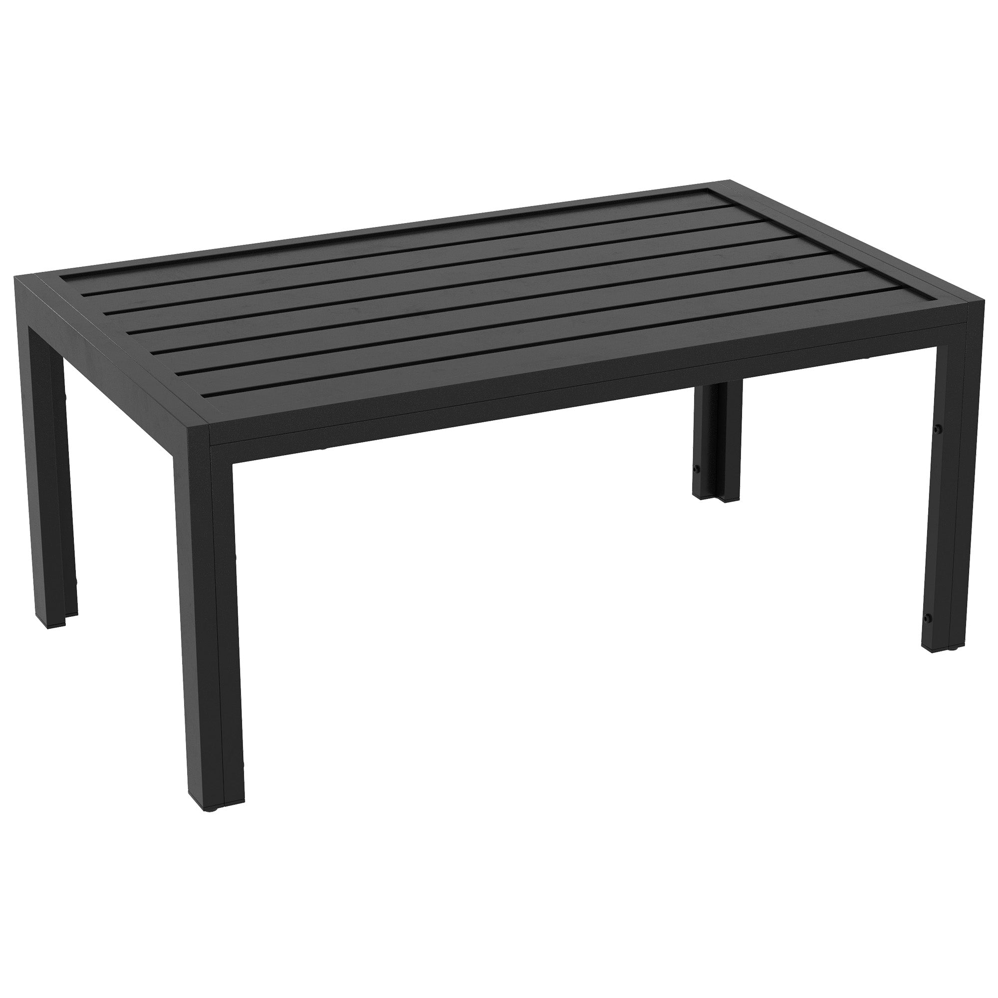 Rectangular Outdoor Patio Side Table with Steel Frame and Slatted Top - Black