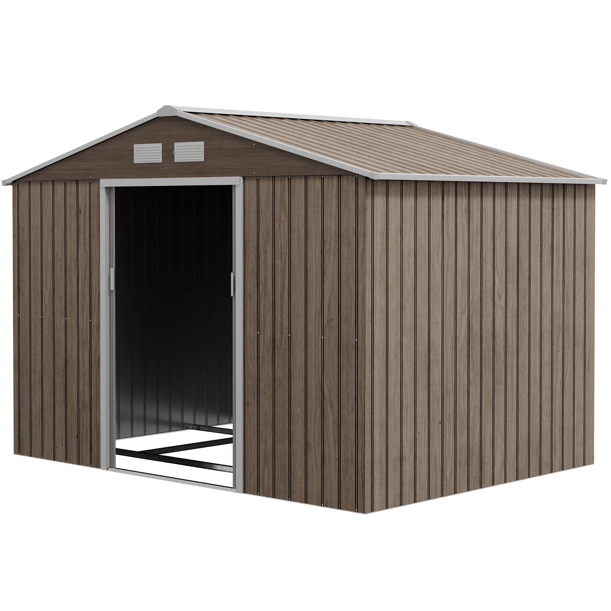 9 x 6ft Metal Garden Storage Shed with Lockable Doors - Brown
