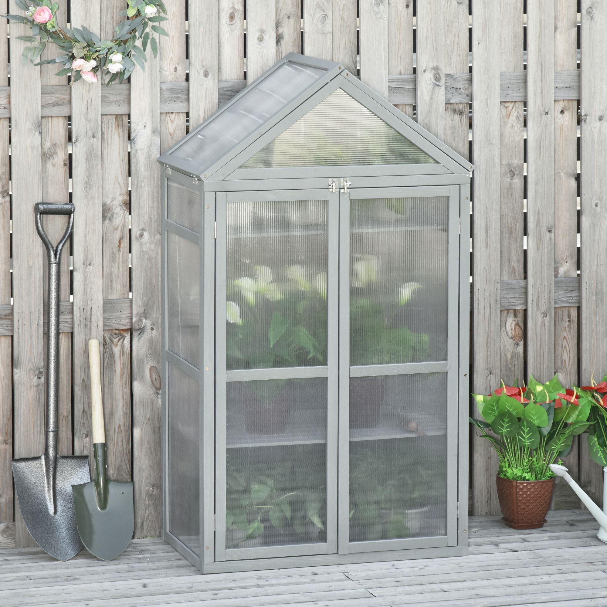 3 Tier Polycarbonate Cold Frame Greenhouse with Adjustable Shelves - Grey