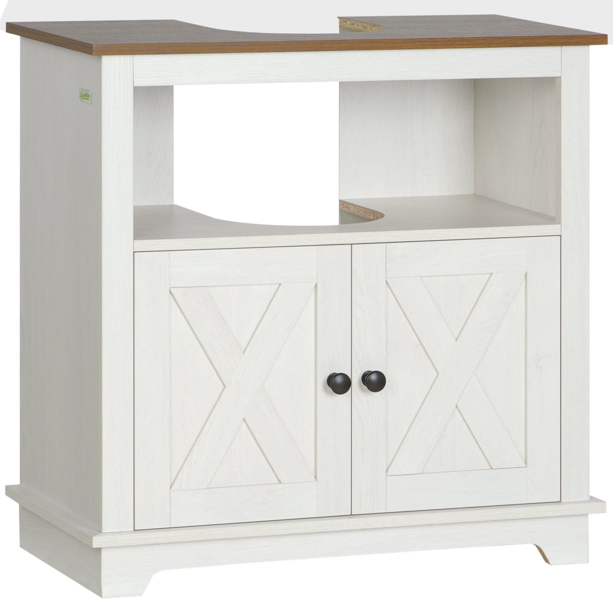 Space-Saving Under Sink Bathroom Vanity Unit with Double Doors - White
