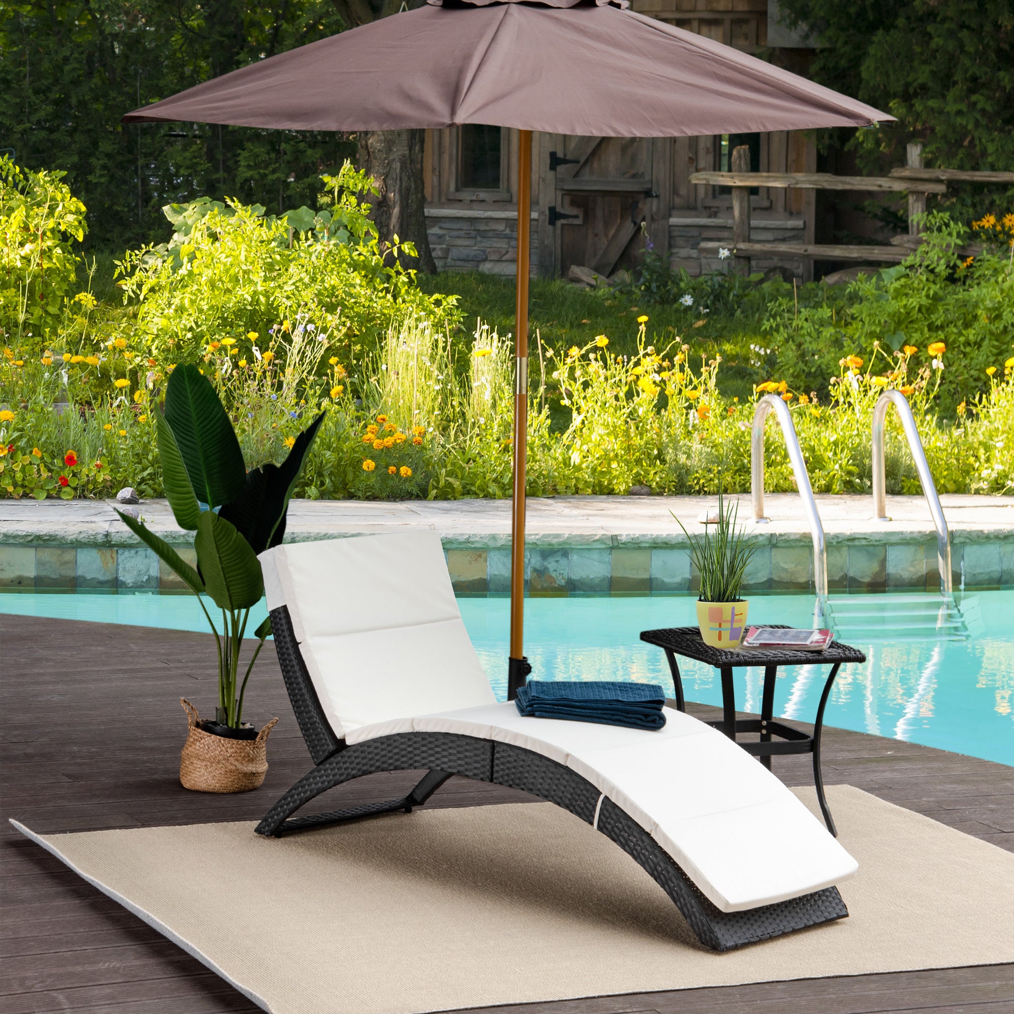 1 Piece Rattan Garden Sun Lounger Recliner with Cushion Black