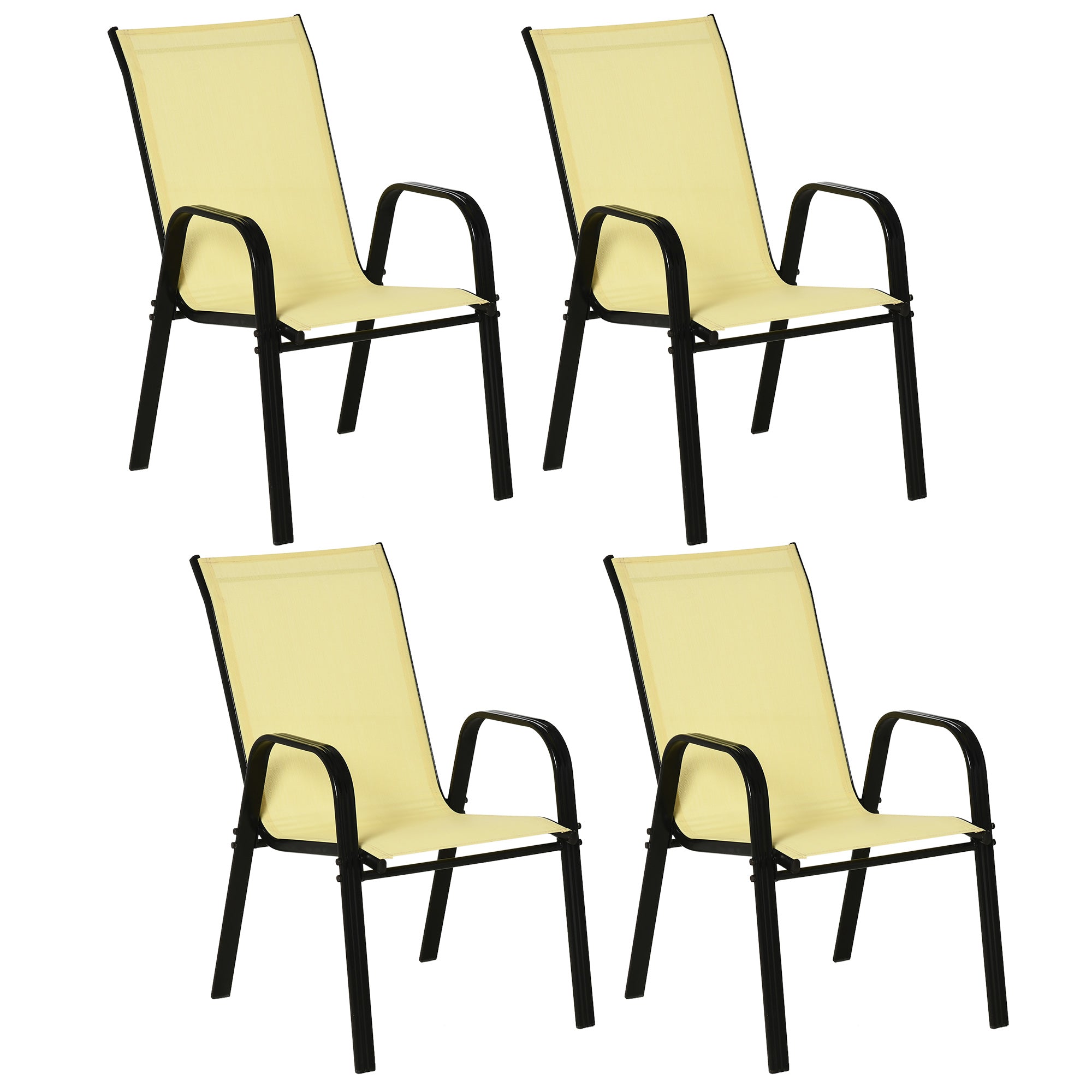 Set of 4 Stackable Garden Dining Chairs with High Back and Armrest Beige