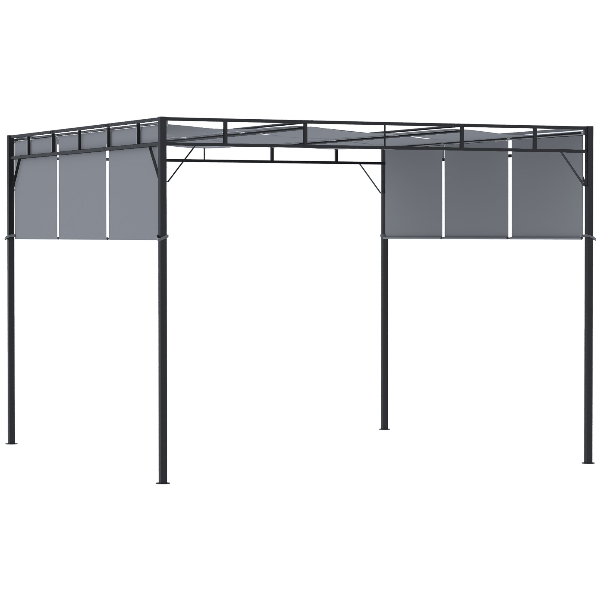 3 x 3 Metre Steel Pergola Gazebo with Retractable Roof Canopy - Dark Grey