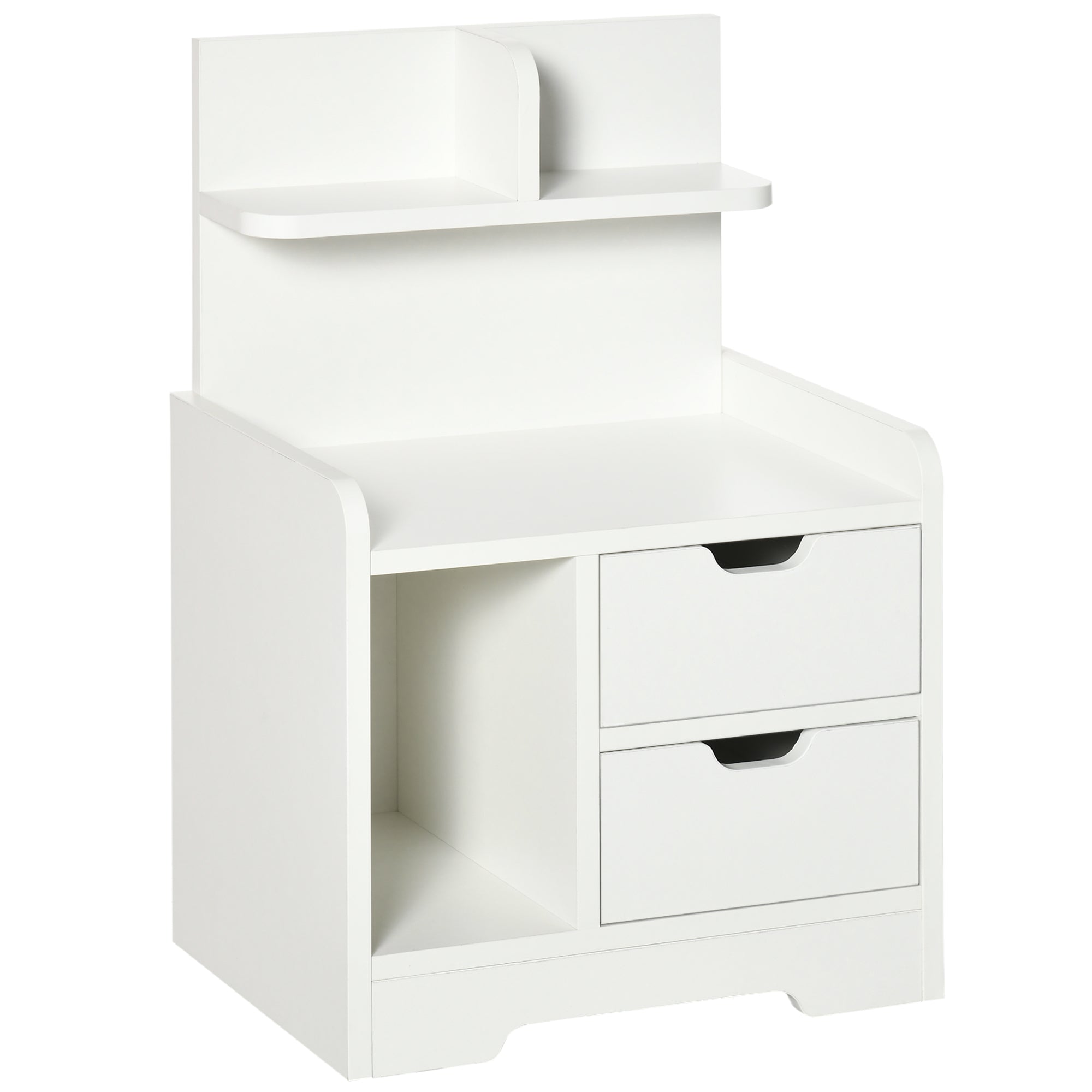2 Drawer Bedside Table with Storage Shelves - White