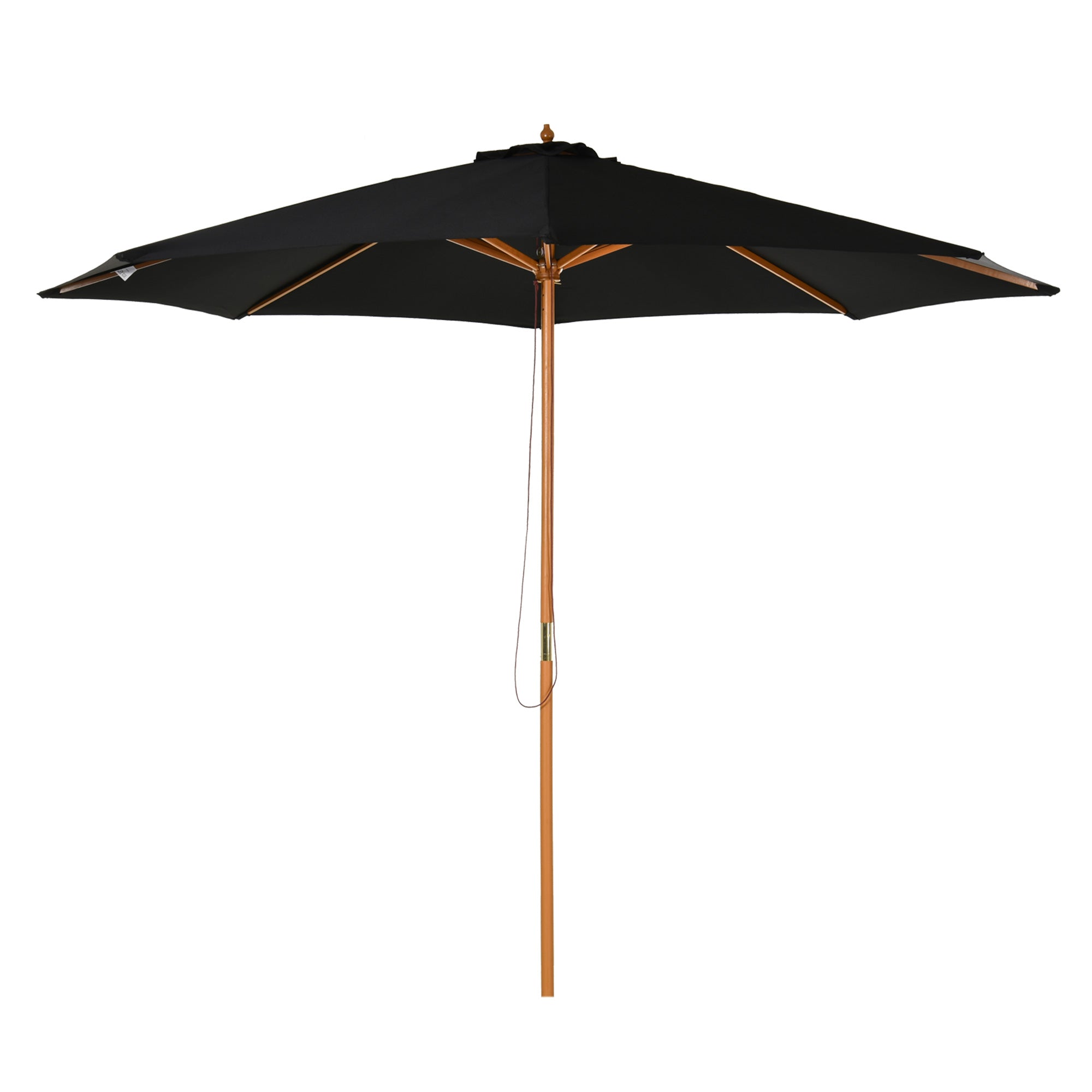 3 Metre Bamboo Wooden Market Patio Umbrella with Adjustable Canopy - Black