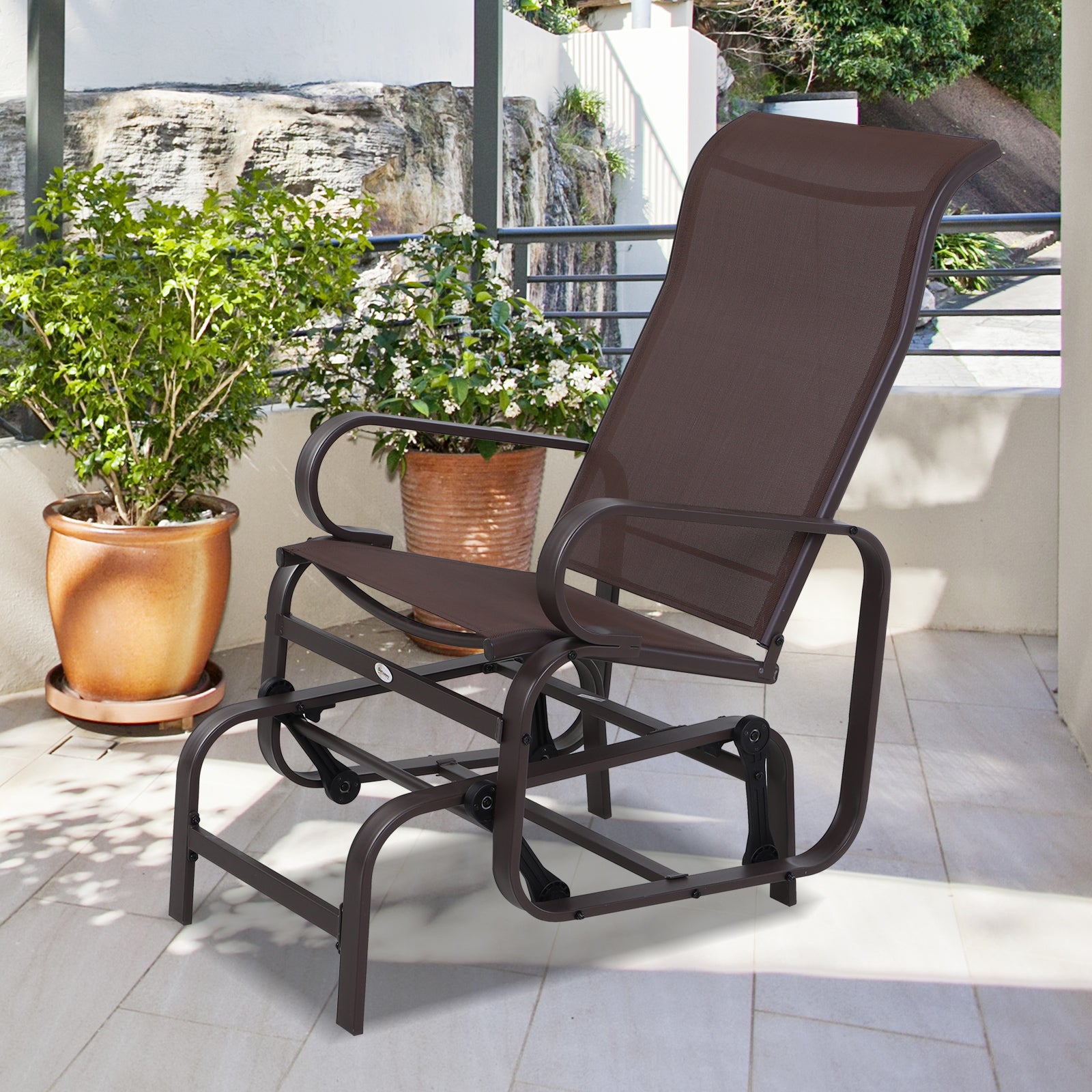 Outdoor Gliding Rocking Chair with Metal Frame for Patio, Garden & Poolside - Brown