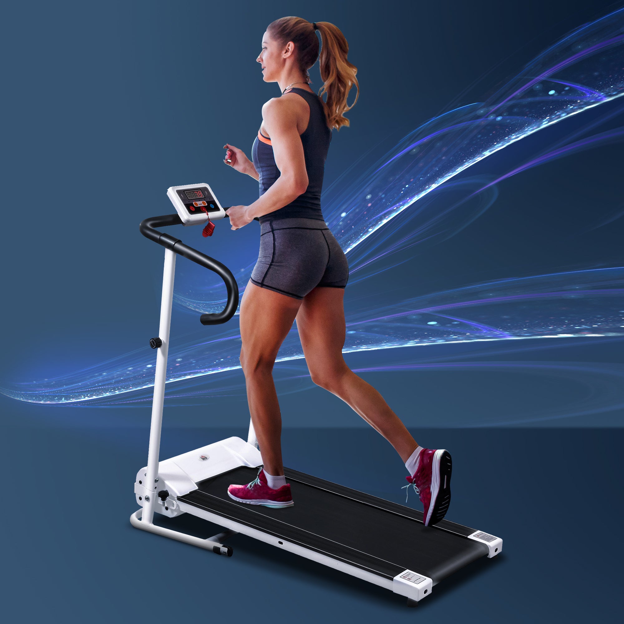 Steel Folding Motorized Treadmill with LCD Monitor - White