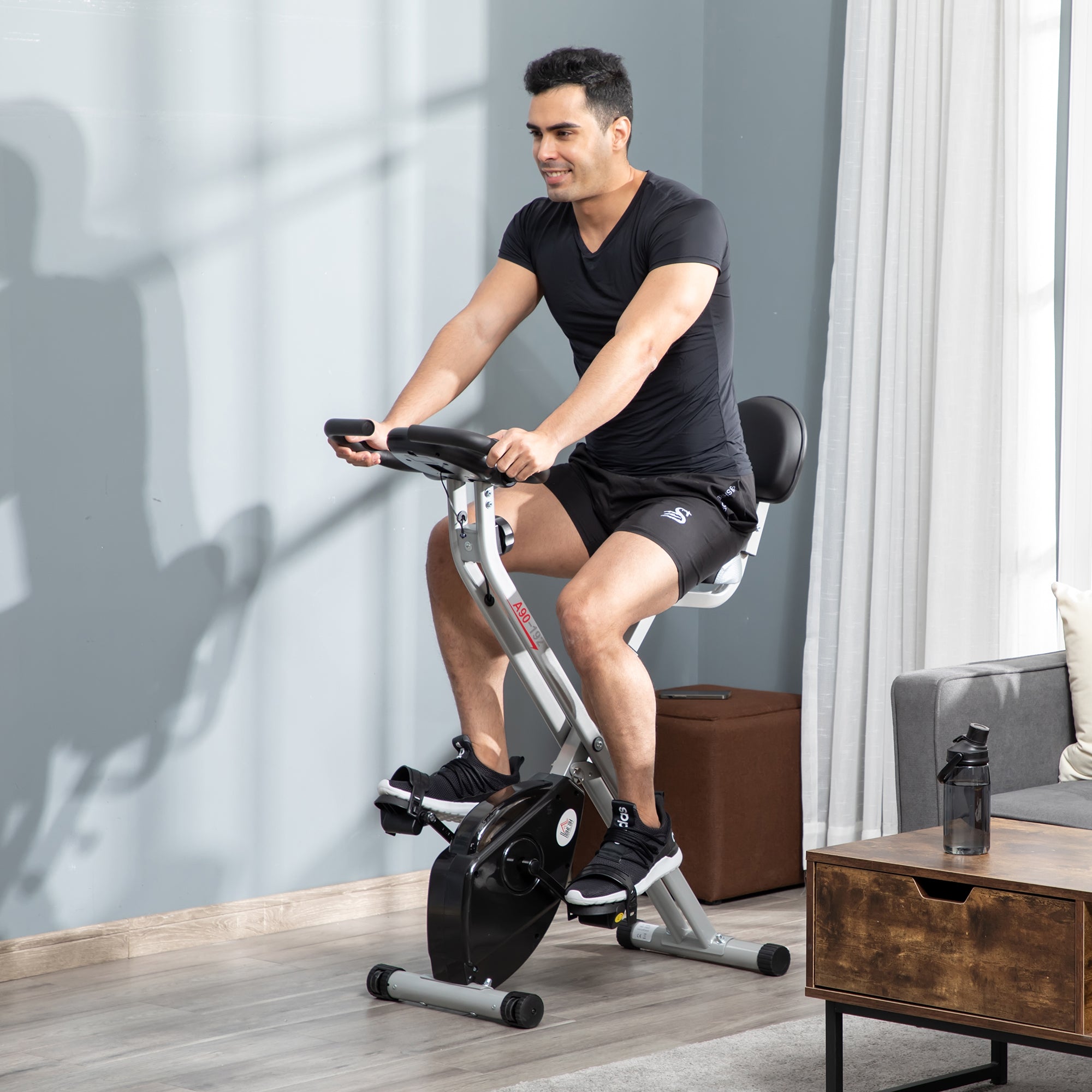 Steel Manual Resistance Exercise Bike with LCD Monitor - Black