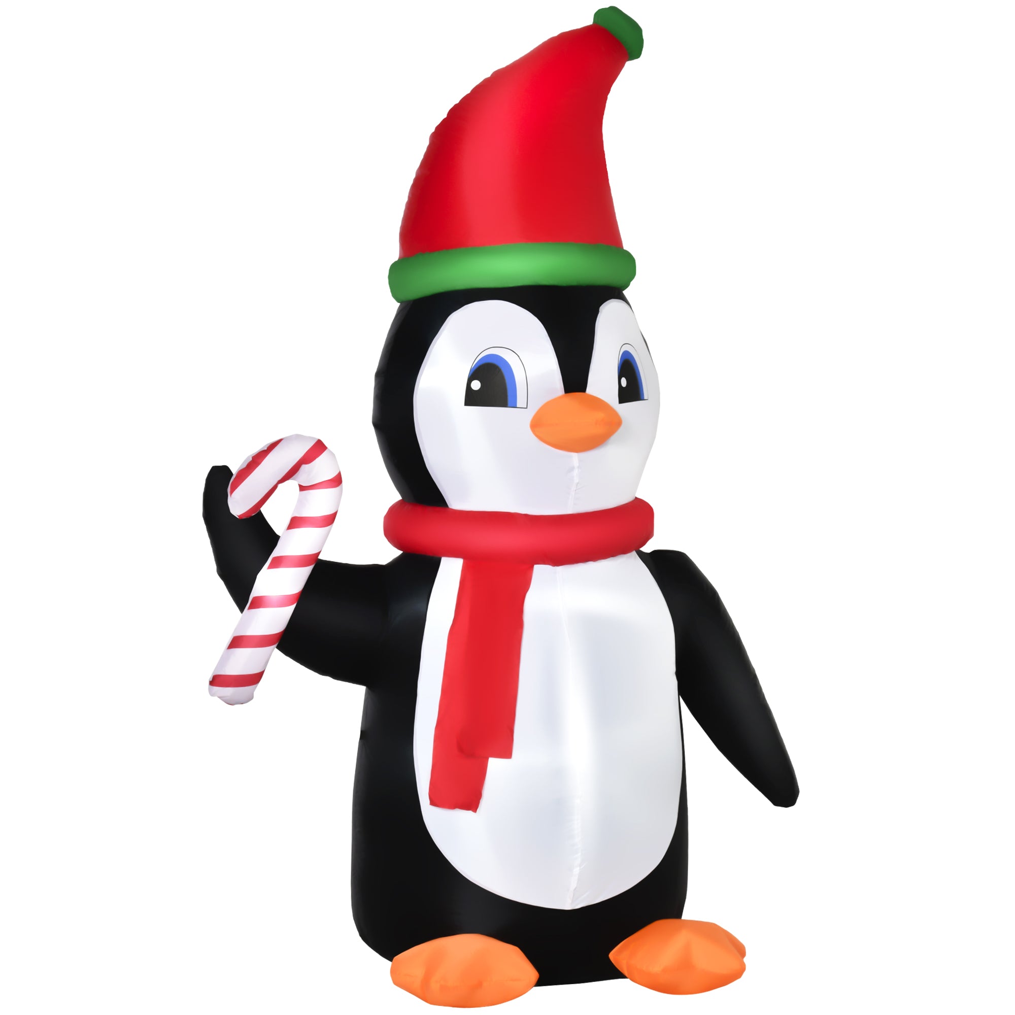2.5m Inflatable Christmas Penguin Holding Candy Cane with LED Lights Outdoor Decoration - Red, Black, White