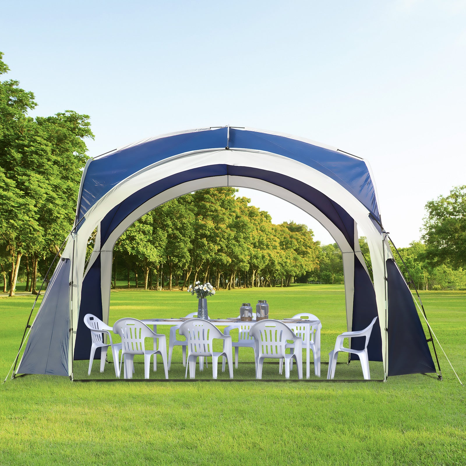3.5 x 3.5M Outdoor Gazebo Marquee Tent Garden Sun Shelter Pavilion - Blue and Grey