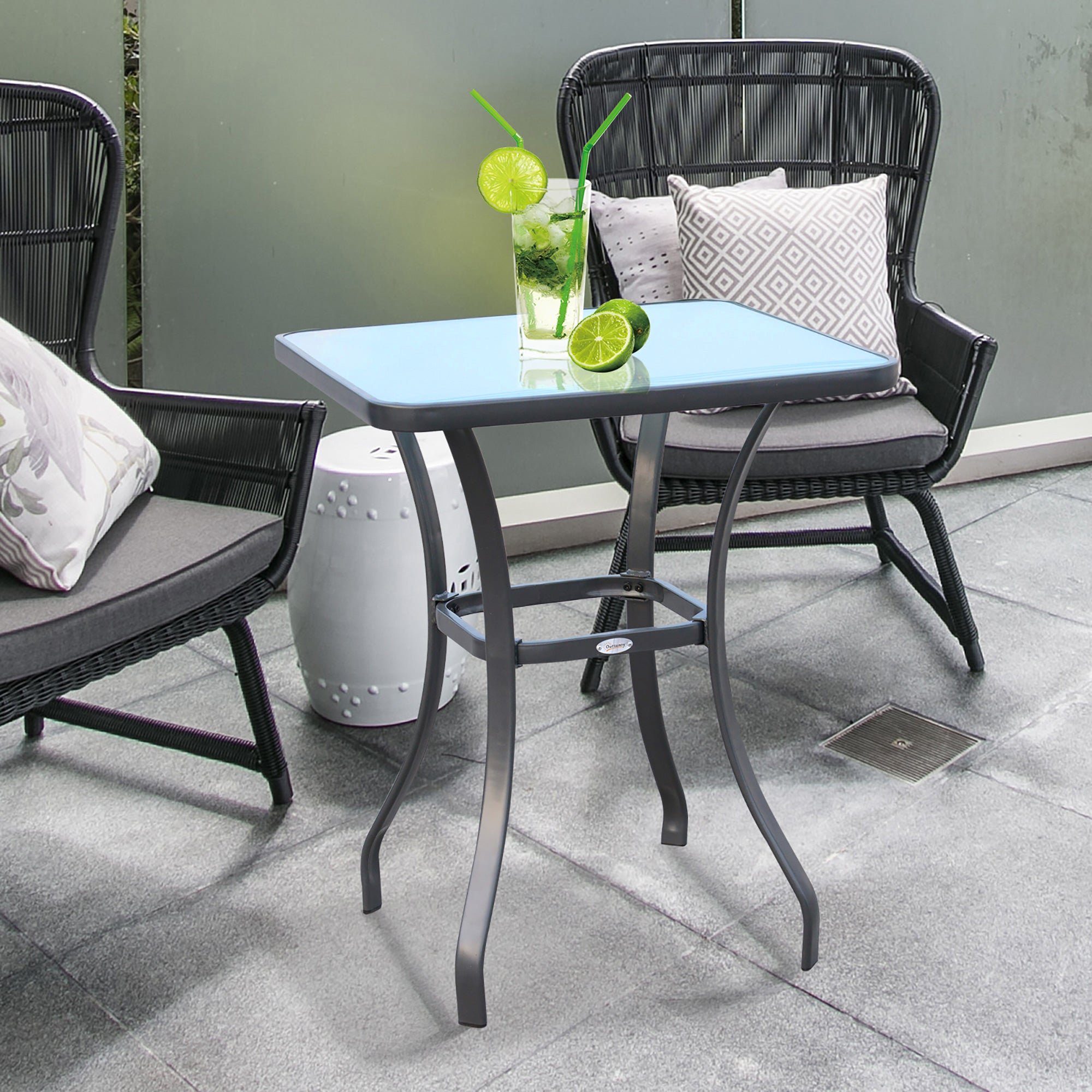 Square Glass Bistro Table with Sturdy Metal Base - Ideal for Outdoor Dining