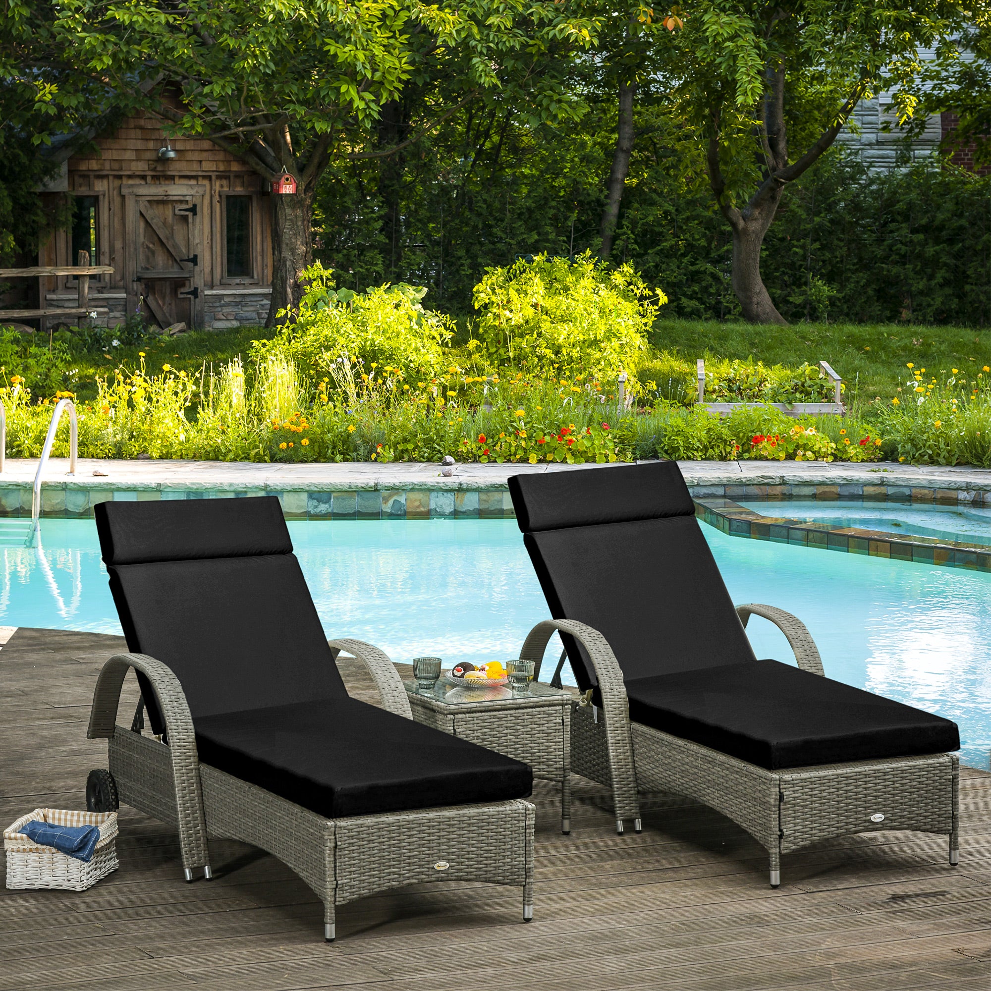 Set of 2 Outdoor Seat Cushions for Rattan Furniture - Black