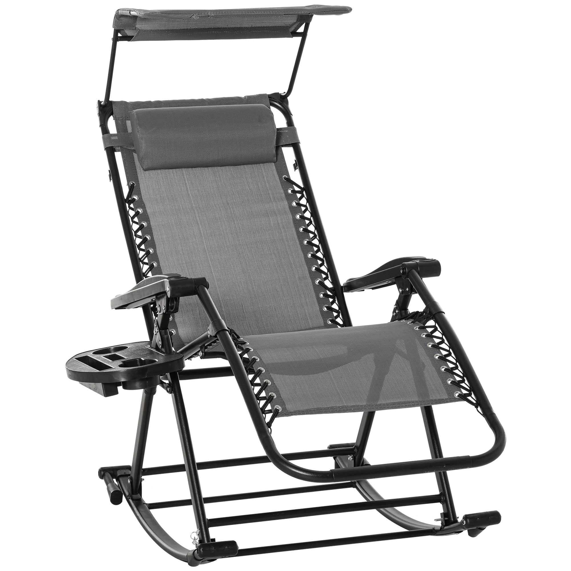 Garden Rocking Chair Zero Gravity Recliner with Headrest Grey