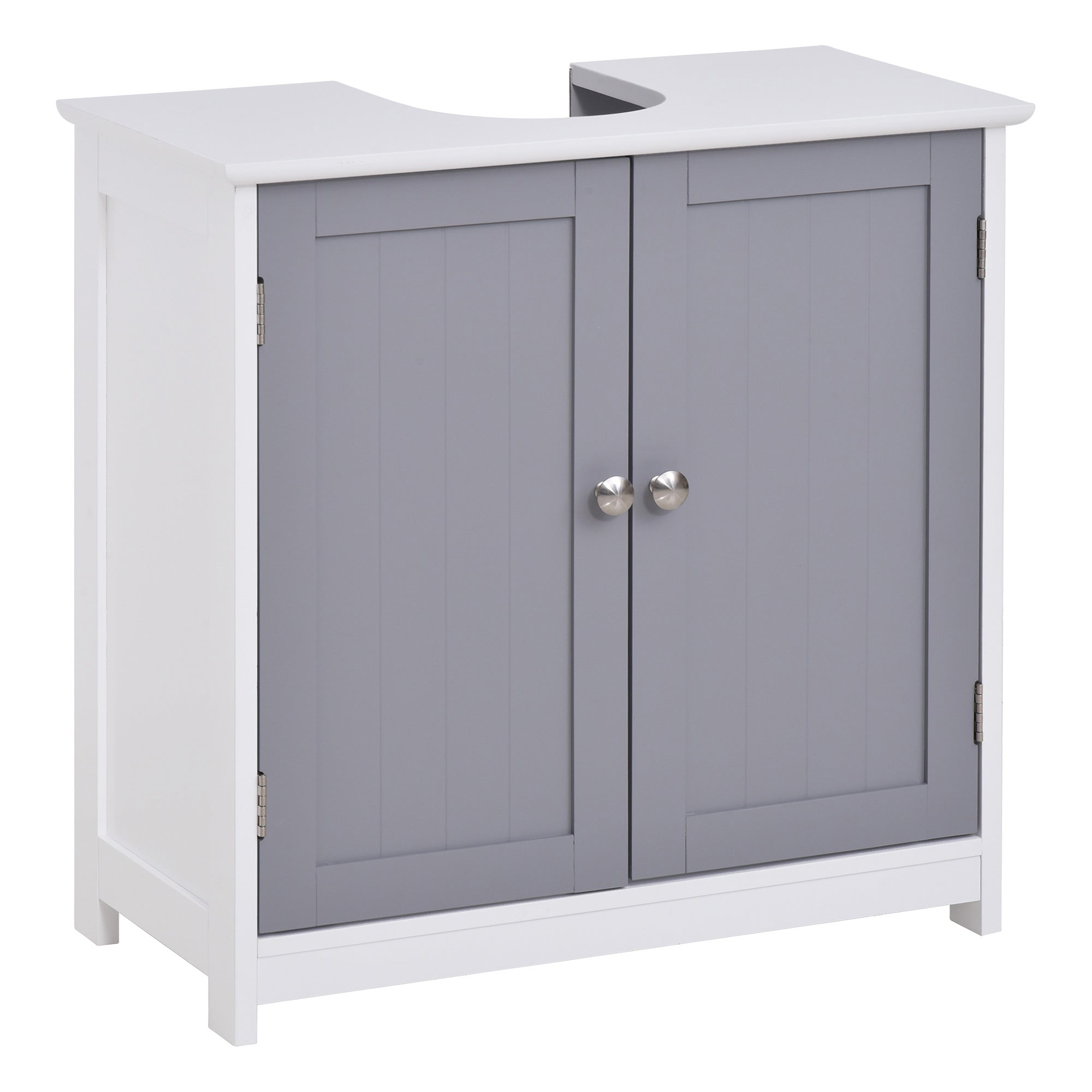 Space Saving Under Sink Bathroom Storage Cabinet with Adjustable Shelf - White and Grey