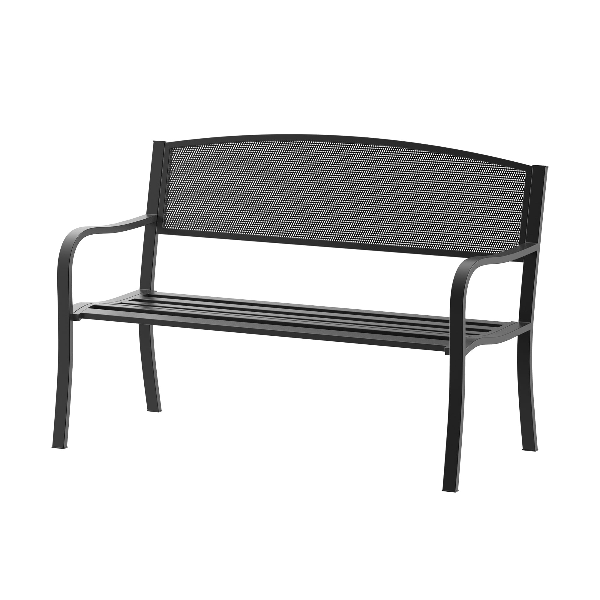 2 Seater Metal Garden Bench with Mesh Backrest - Black