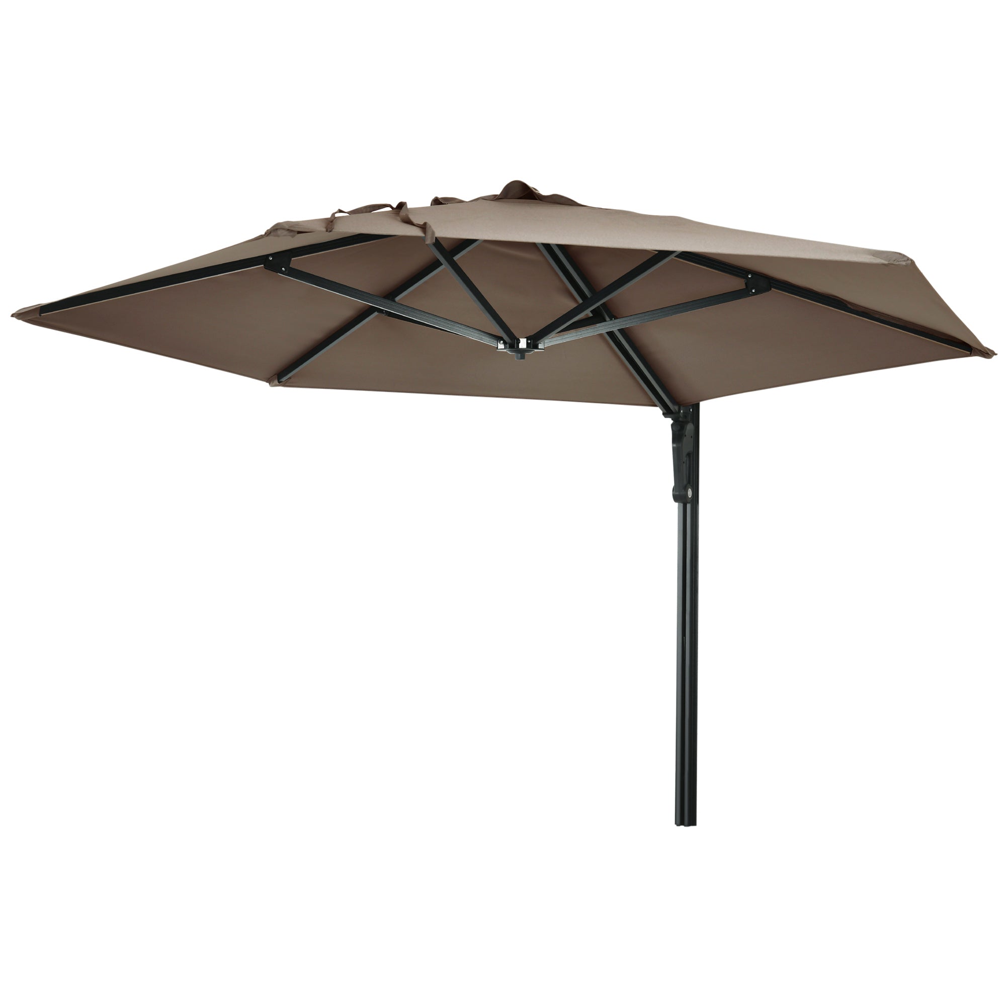 Wall Mounted Outdoor Parasol with 180 Degree Rotatable Khaki Canopy