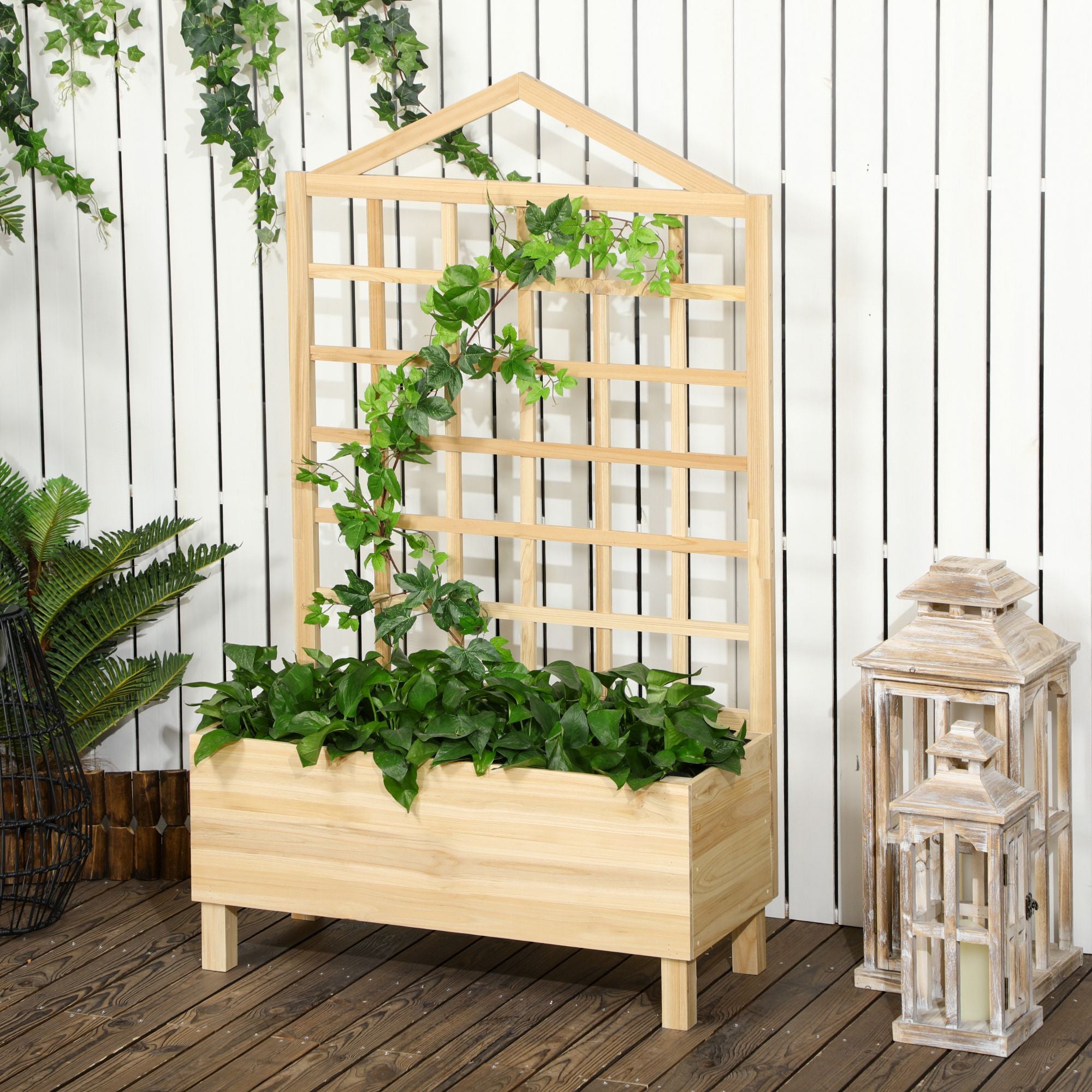 Wooden Garden Planter with Trellis for Climbing Plants 1 Piece - Natural Tone