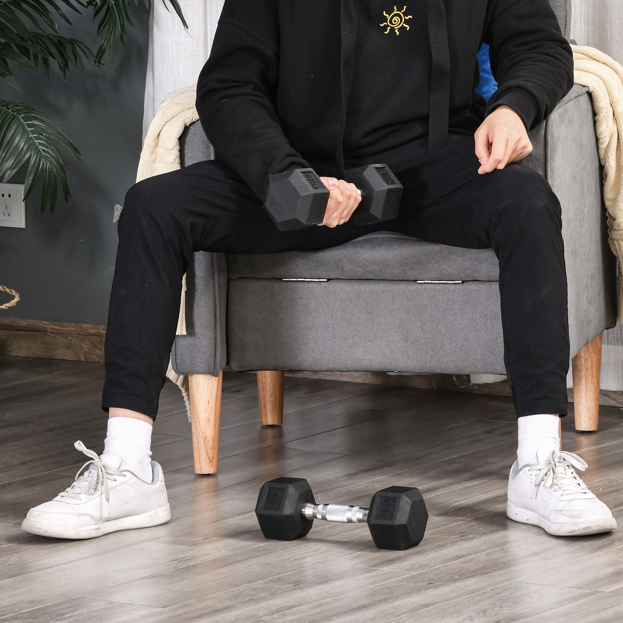 Set of 2 Rubber Hex Dumbbells 4kg - Steel Core Weight Lifting Kit