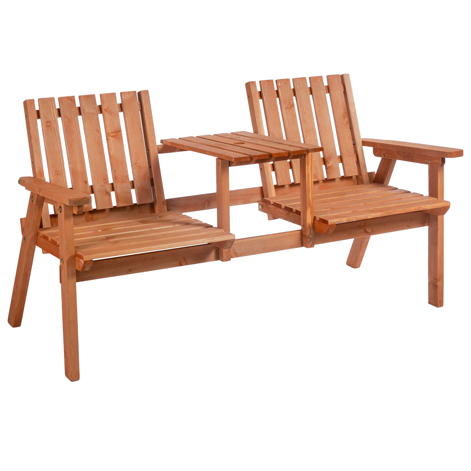 2 Piece Fir Wood Garden Bench and Table Set with Parasol Hole - Orange