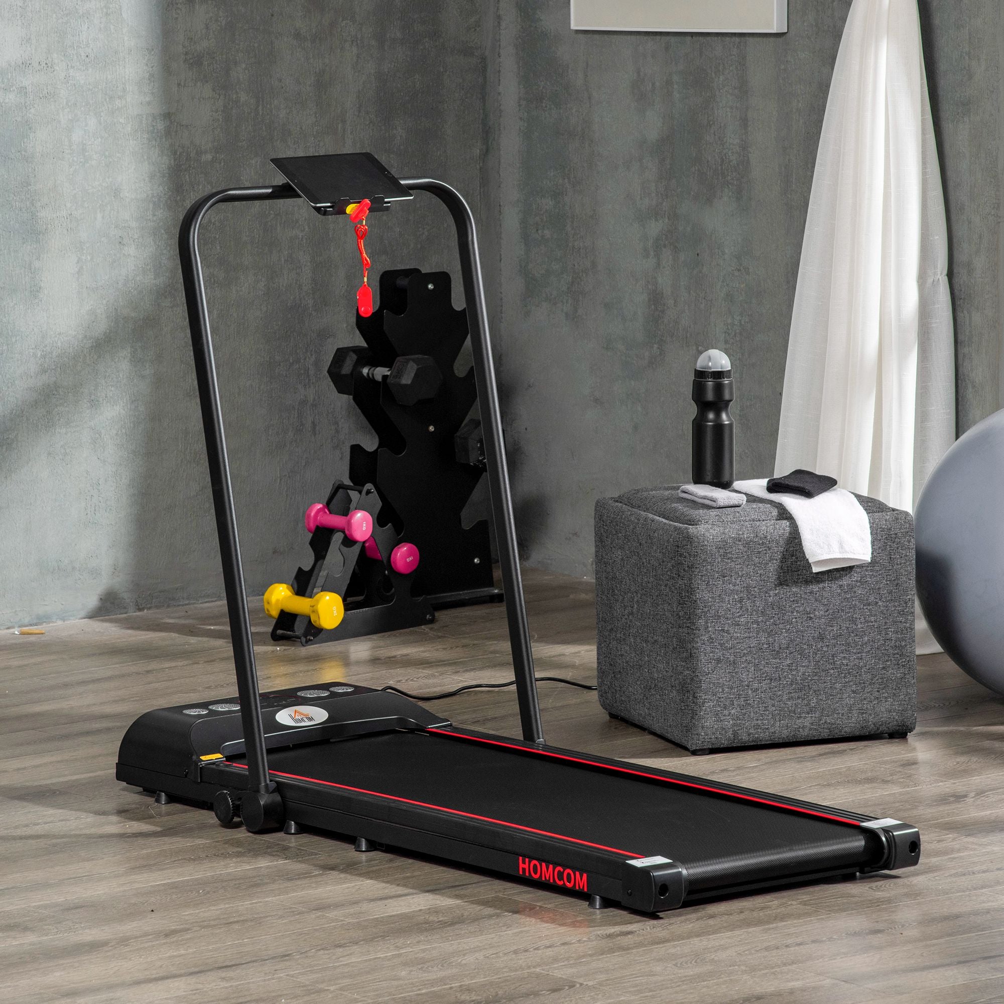 Compact Folding Walking Treadmill with LED Display and Bluetooth Connectivity - Black