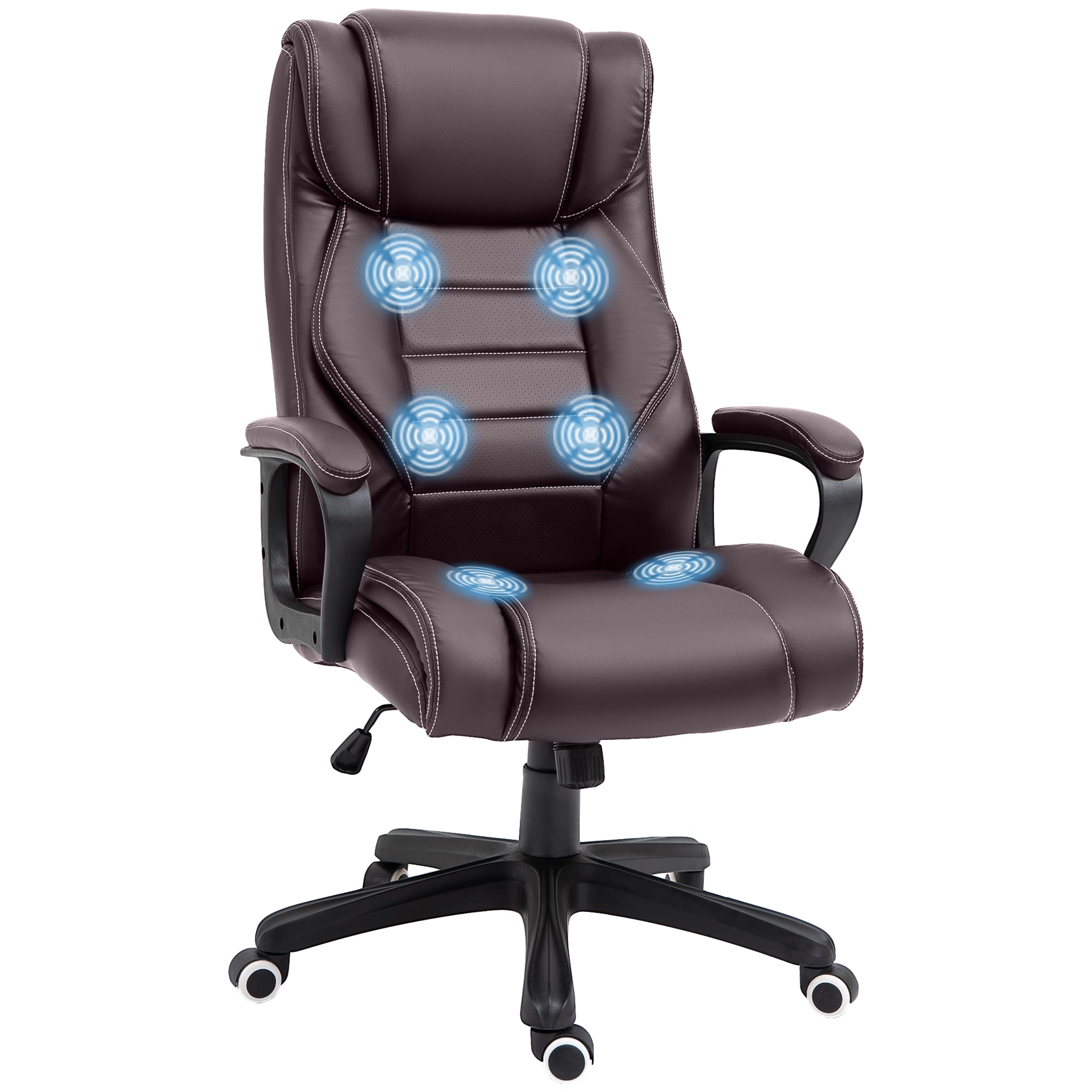 High Back Executive Office Chair with 6-Point Vibration Massage, Extra Padded Ergonomic Swivel Tilt Seat - Brown