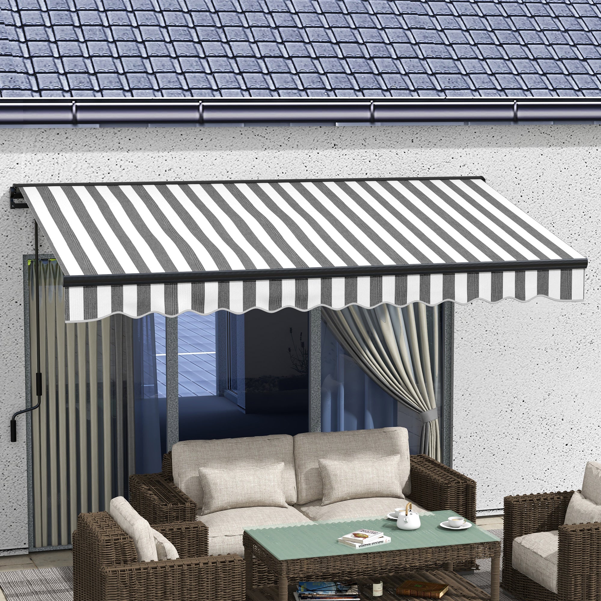 Electric Retractable Awning with Remote Control - Grey and White