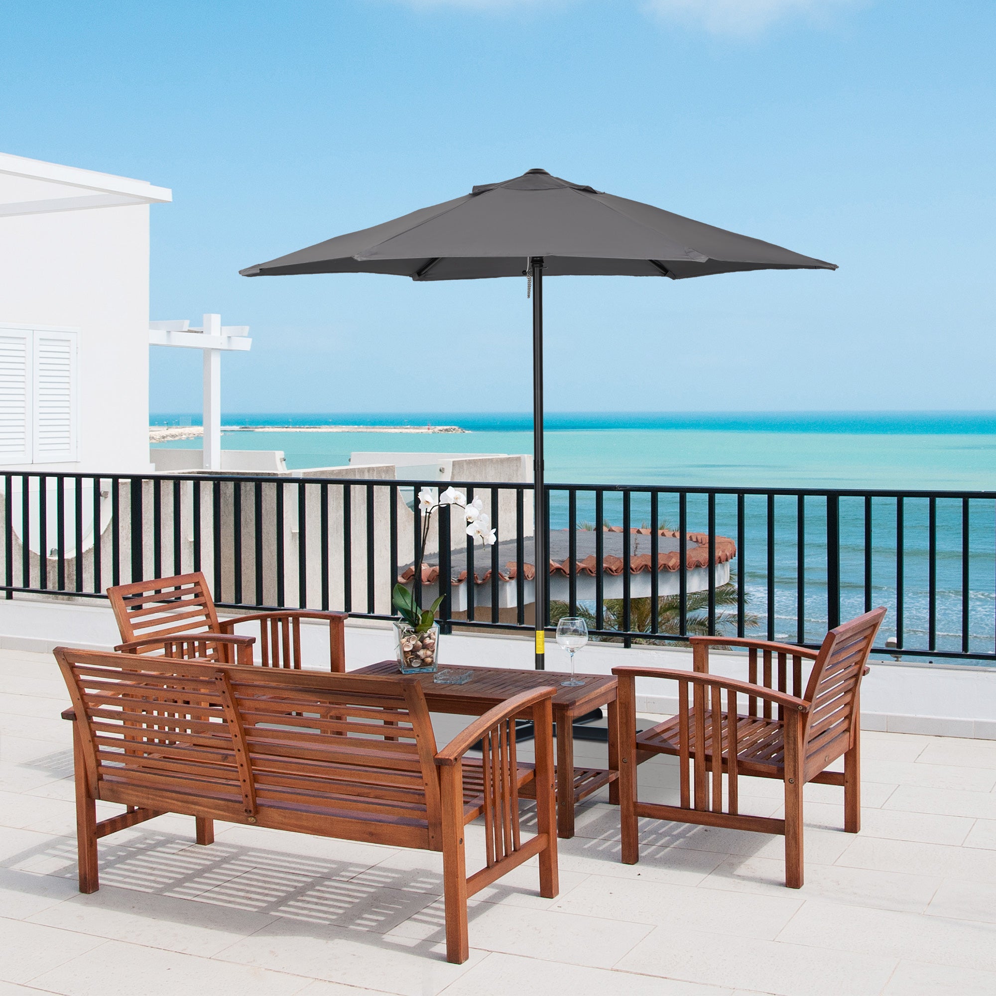2 Metre Outdoor Patio Parasol with Push-Open Mechanism - Dark Grey