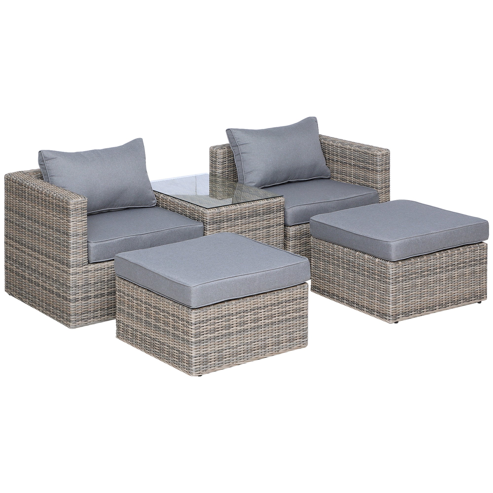 5 Piece Rattan Garden Furniture Set with Tall Glass Table Grey
