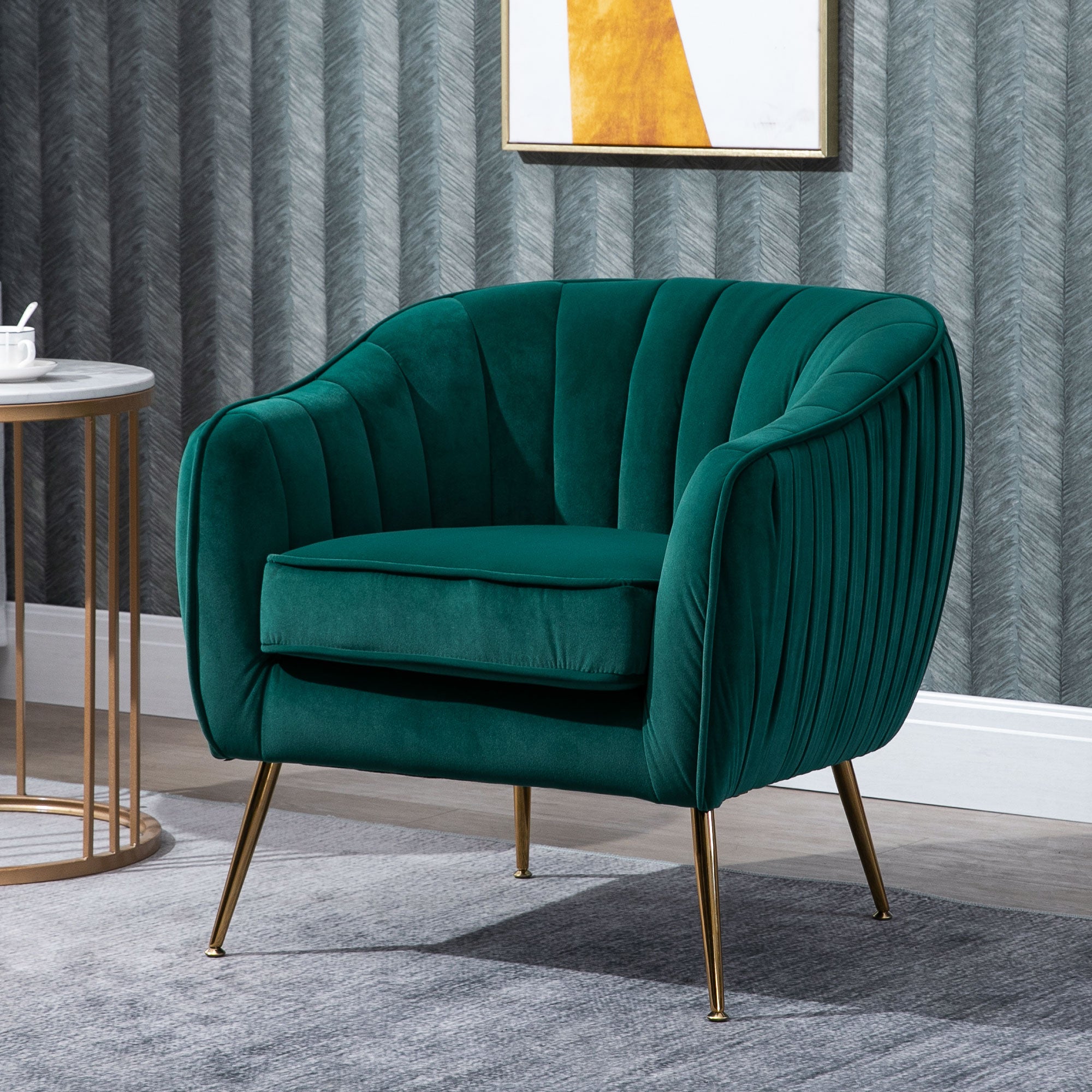 Elegant Velvet Tub Armchair with Gold Legs for Stylish Comfort - Green