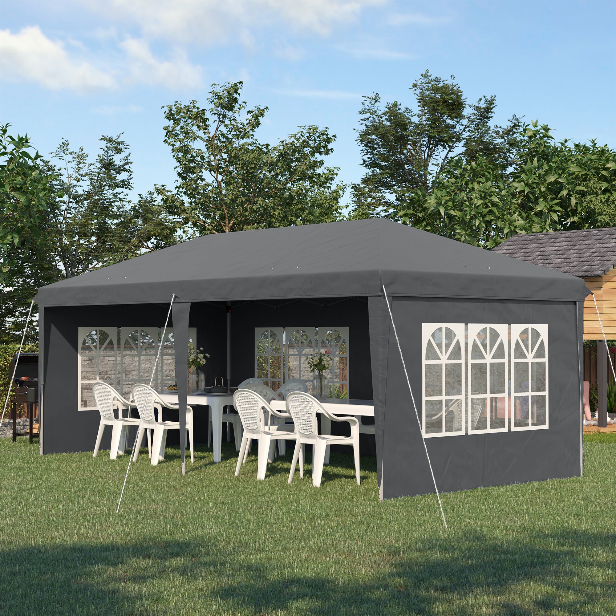 3 x 6m Pop Up Gazebo Set with Adjustable Height & Sidewalls - Grey