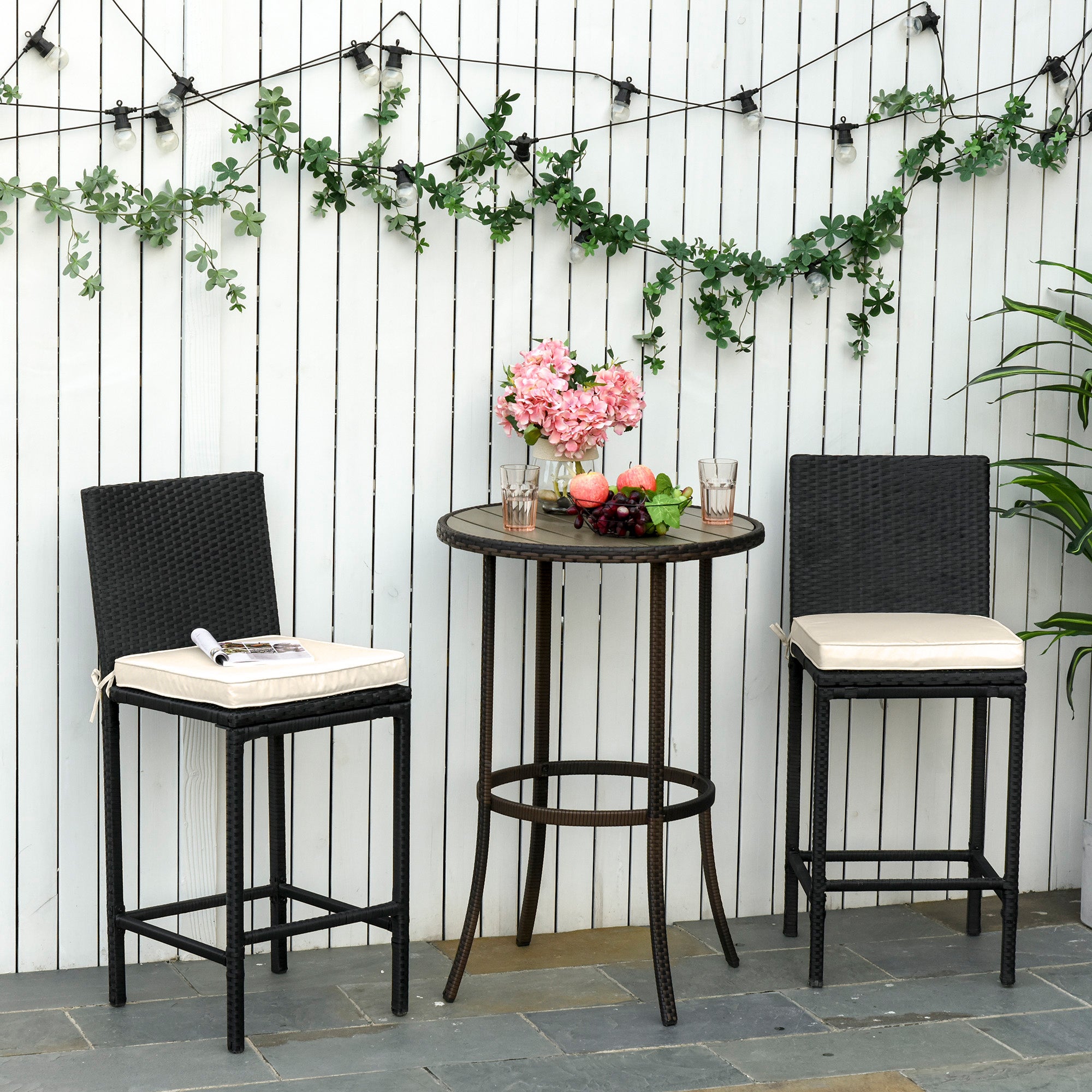 Set of 2 Garden Chair Cushions 45x45 cm with Ties for Outdoor Furniture - Cream White