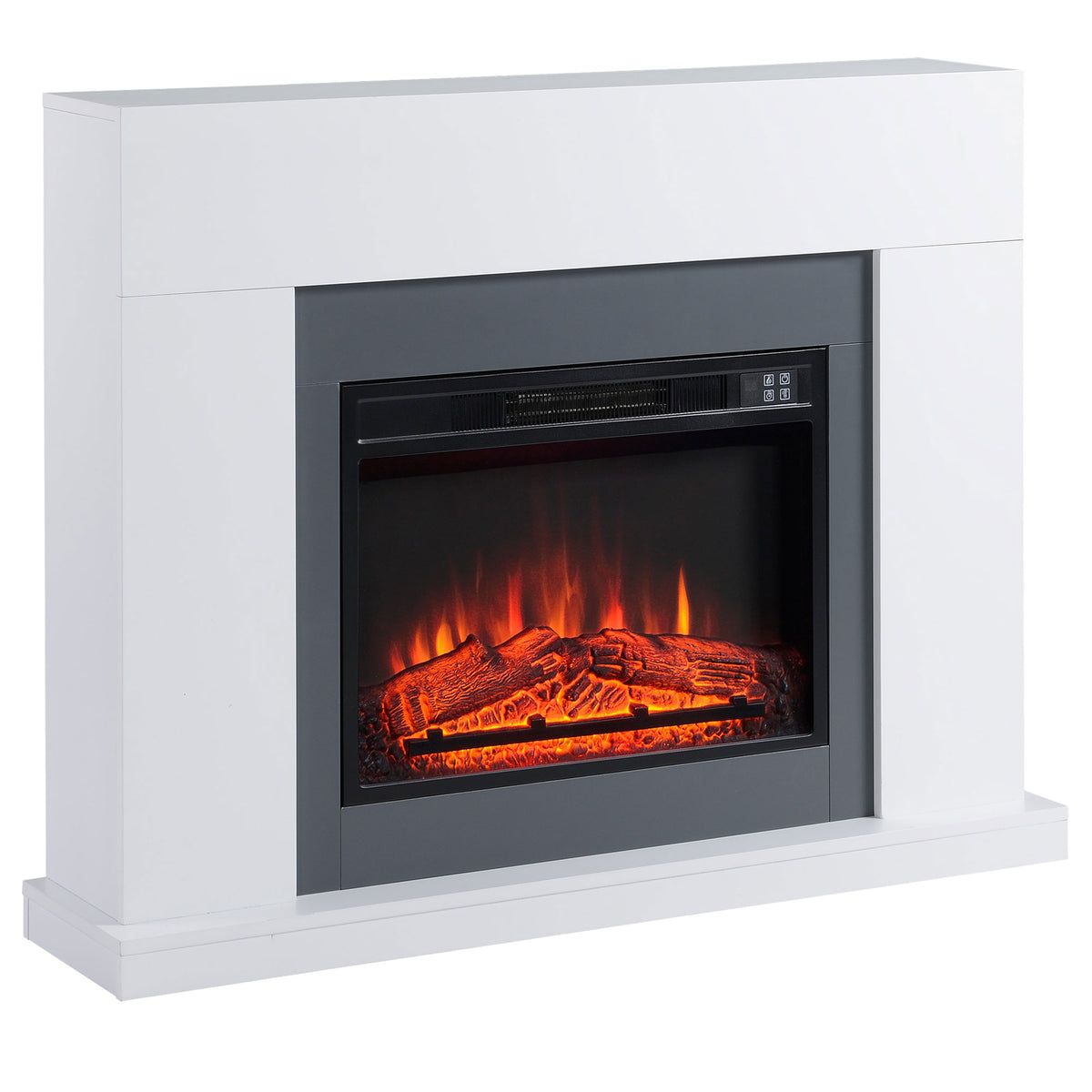 2000W Electric Freestanding Fireplace Heater with Remote & LED Flame Effect - White